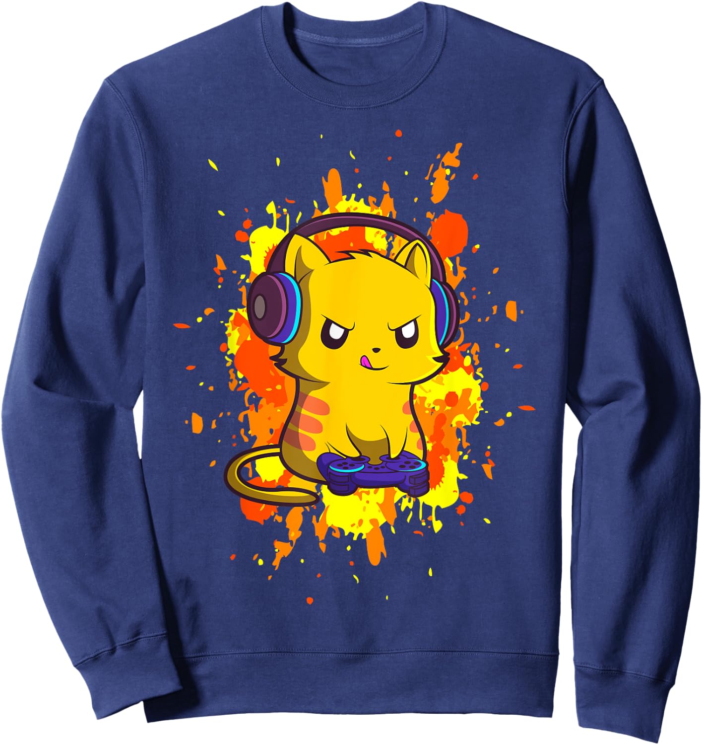 Gaming Cat - Cyber Gamer PC Nerdy Kitty Kitten Headphones Sweatshirt - Sweatshirt | Navy