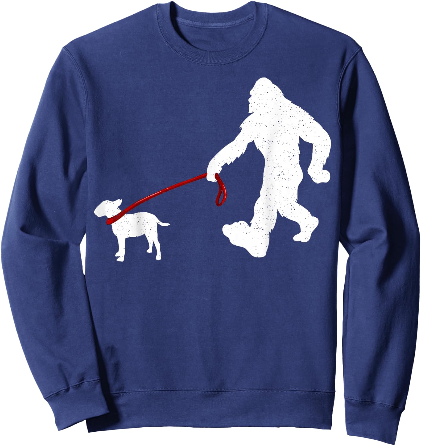 Funny Bigfoot Walking with Bull Terrier Dog Sweatshirt - Sweatshirt | Navy