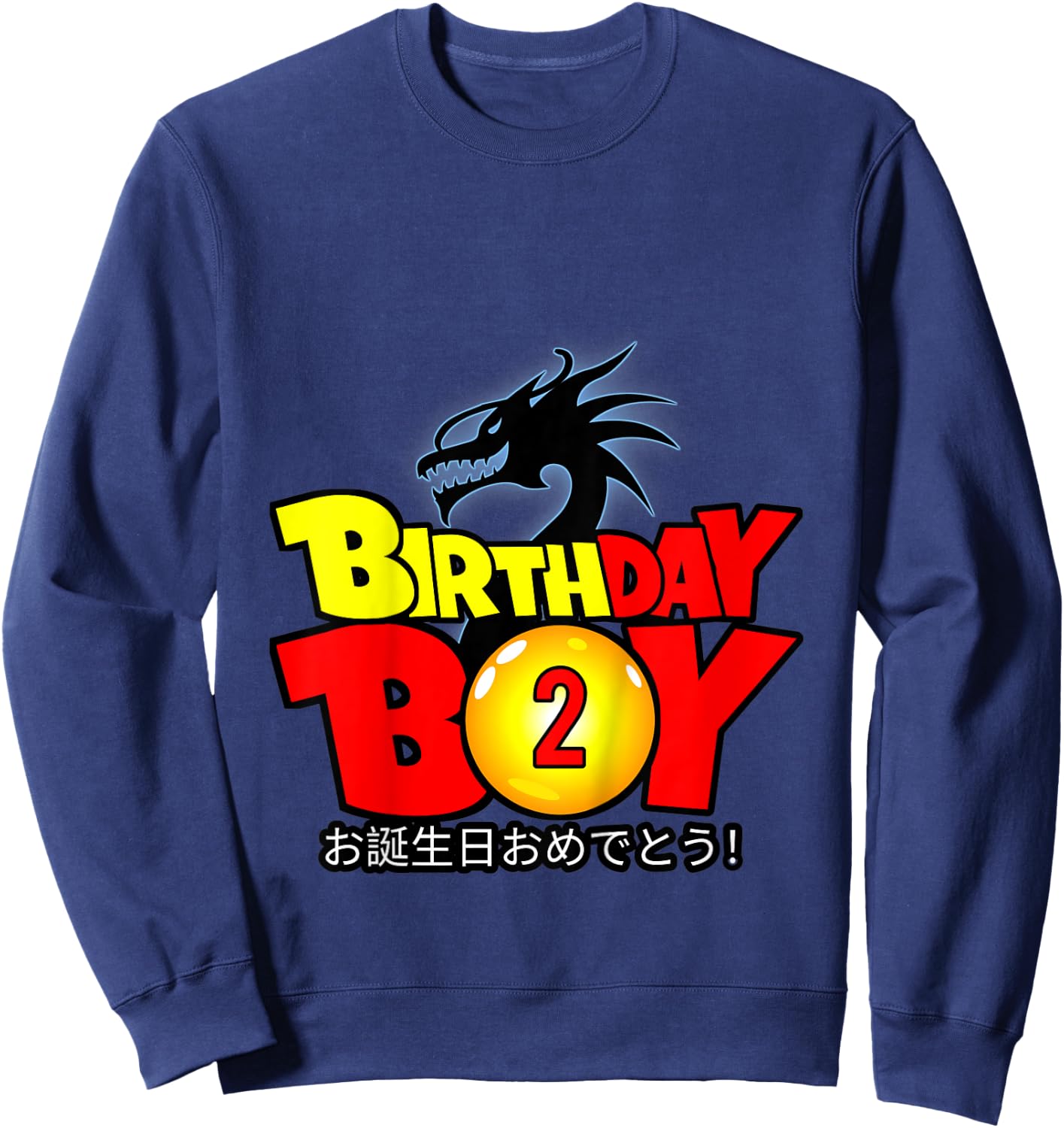 Kids 2 Year Old 2nd Dragon Anime Style Birthday Gift Boys Sweatshirt - Sweatshirt | Navy