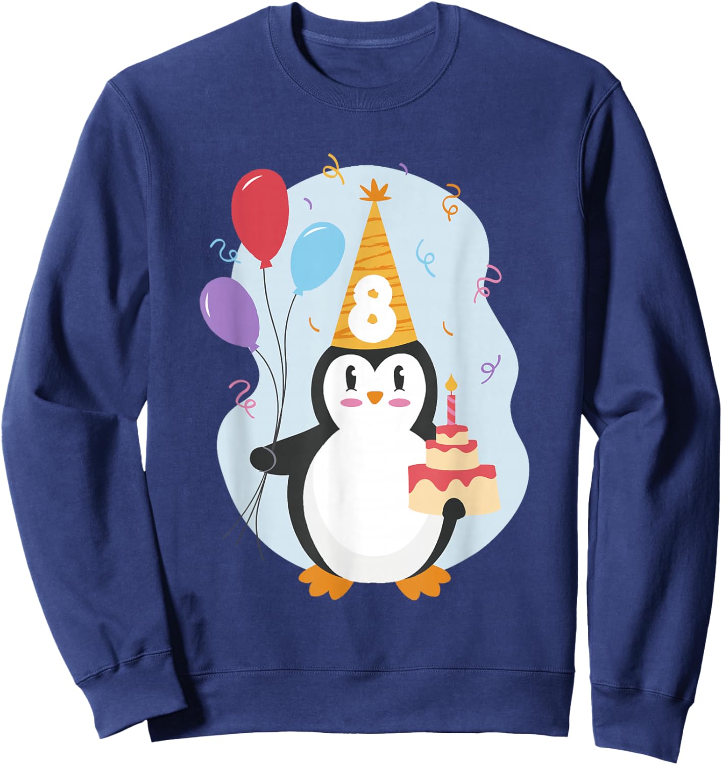 Pinguin Luftballon und Torte Kinder Geburtstag 8 Jahre Kind Sweatshirt - Sweatshirt | Navy