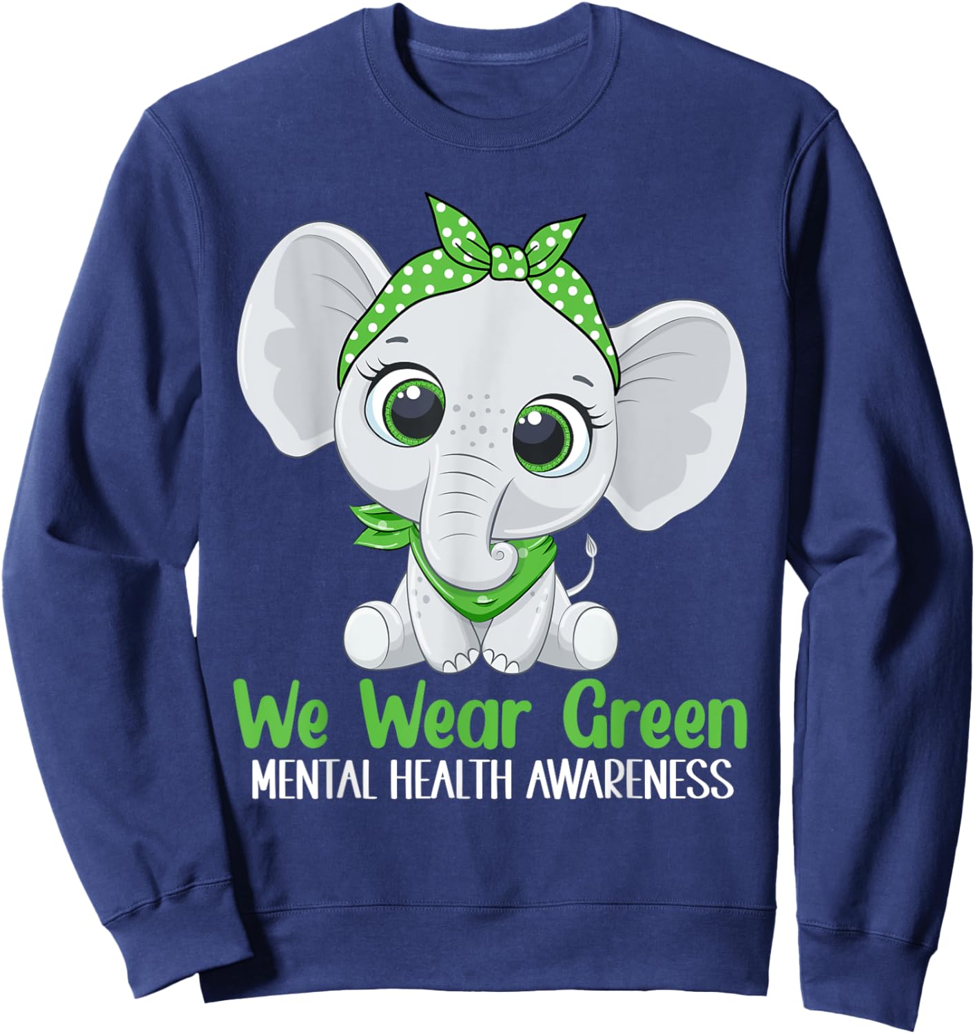 Elehant Mental Health Awareness Green Ribbon Sweatshirt - Sweatshirt | Navy