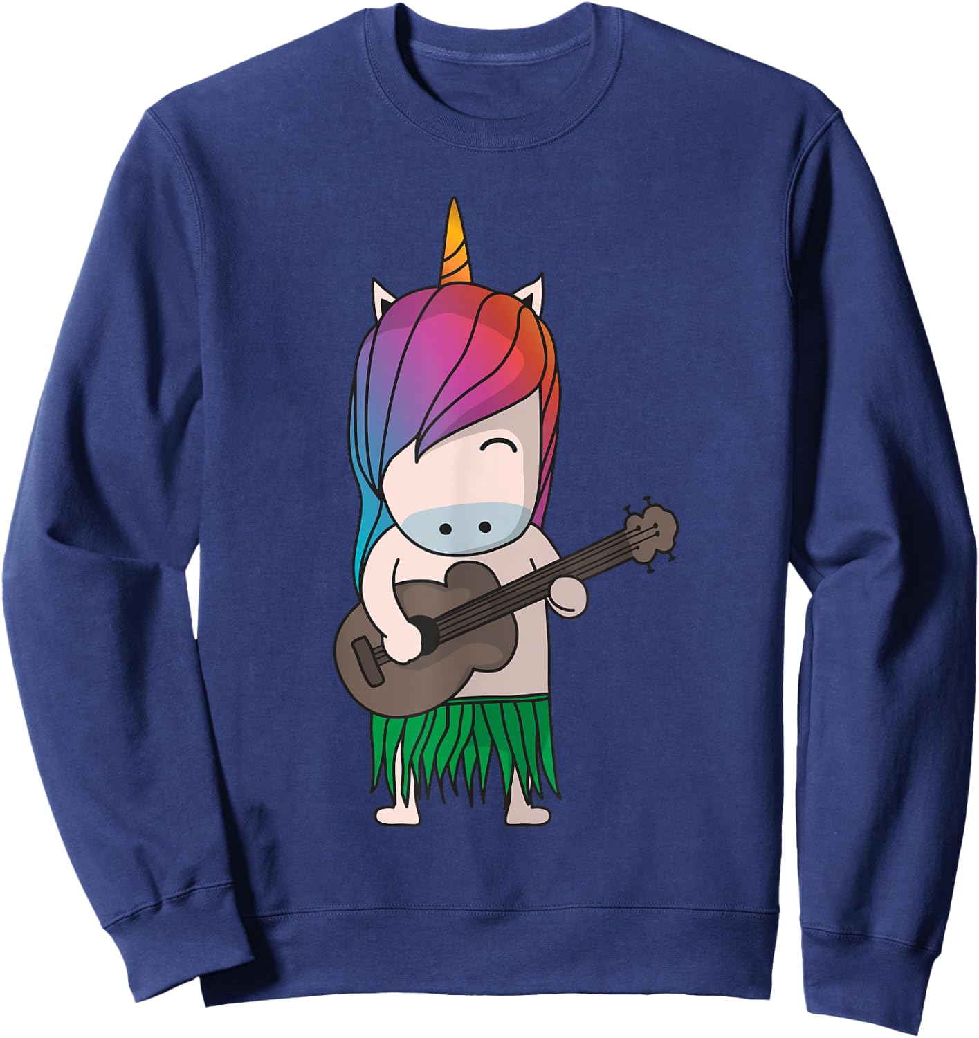 Unicorn Ukulele Luau Cute Funny Hawaii Music Sweatshirt - Sweatshirt | Navy