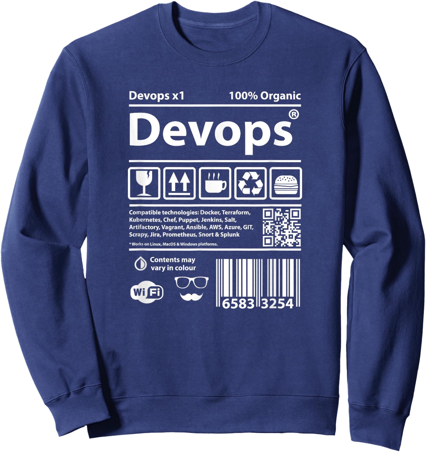 Devops Barcode programming computers source code geek Linux Sweatshirt - Sweatshirt | Navy