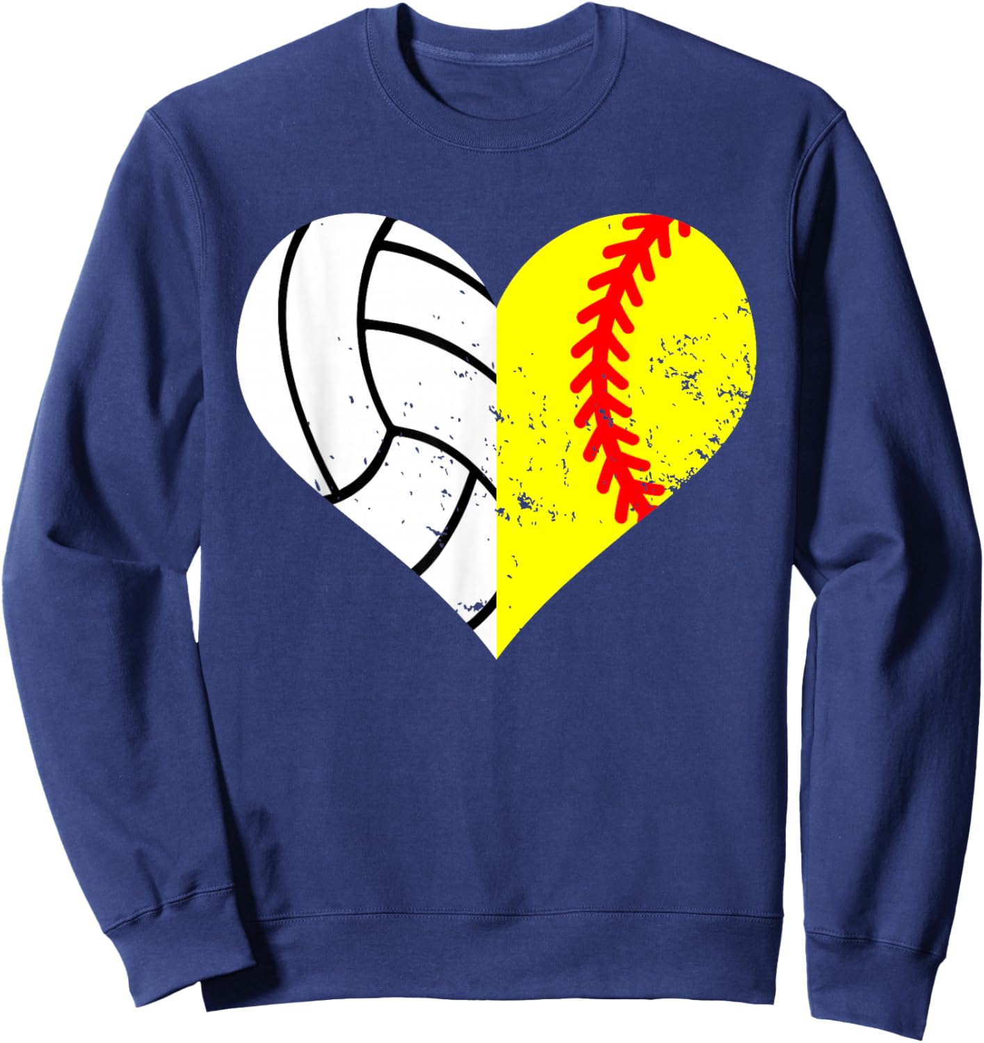 Softball Volleyball Heart Funny Softball Volleyball Mom Sweatshirt - Sweatshirt | Navy