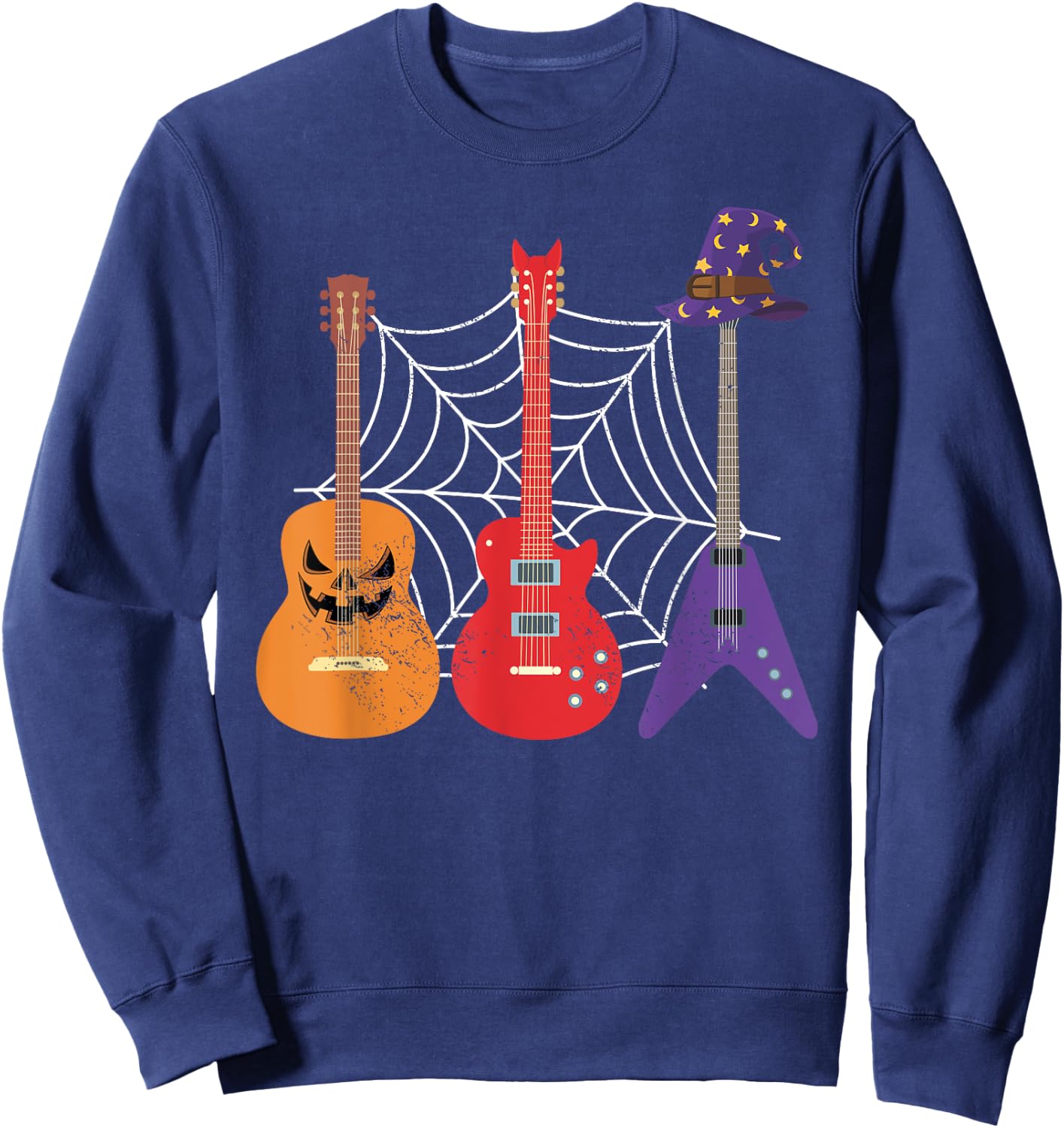 Trick Or Treat Music Guitar Guitarist Gift Spooky Halloween Sweatshirt - Sweatshirt | Navy