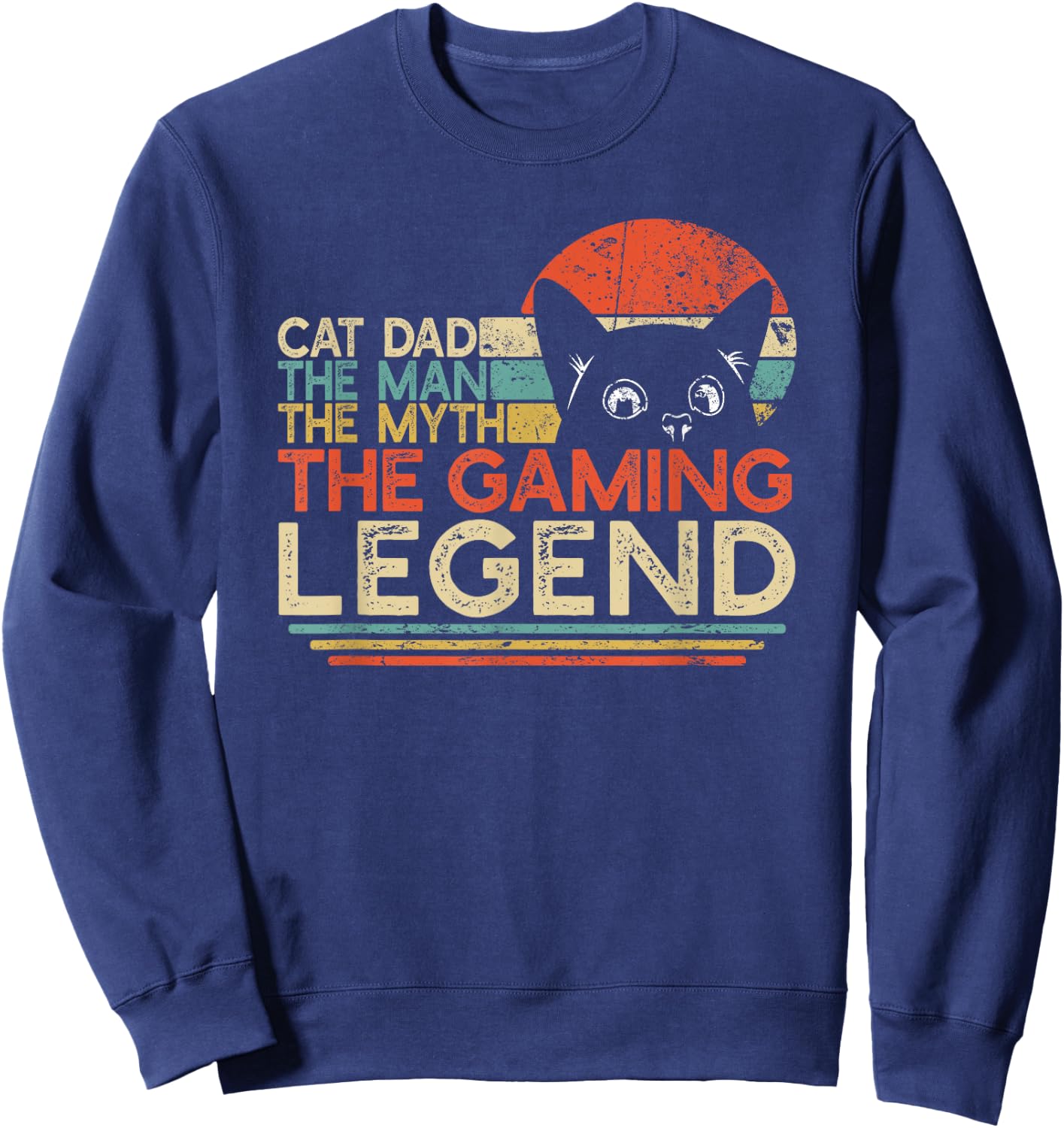 Video Game Player Cat Dad Man Myth Gaming Legend Gamer Sweatshirt - Sweatshirt | Navy