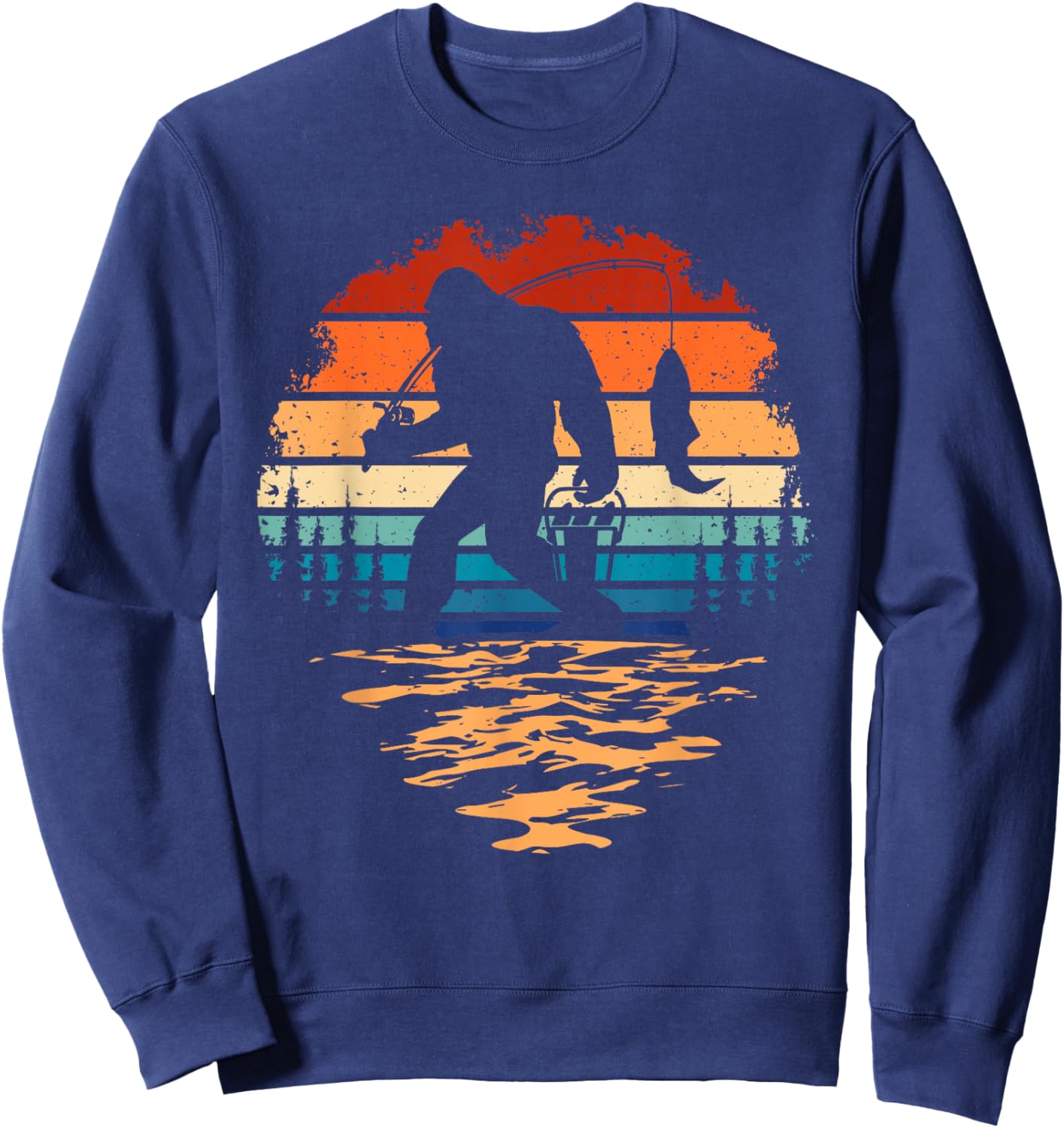 Bigfoot Fishing Funny Retro Sasquatch Dad Men Kids Sweatshirt - Sweatshirt | Navy