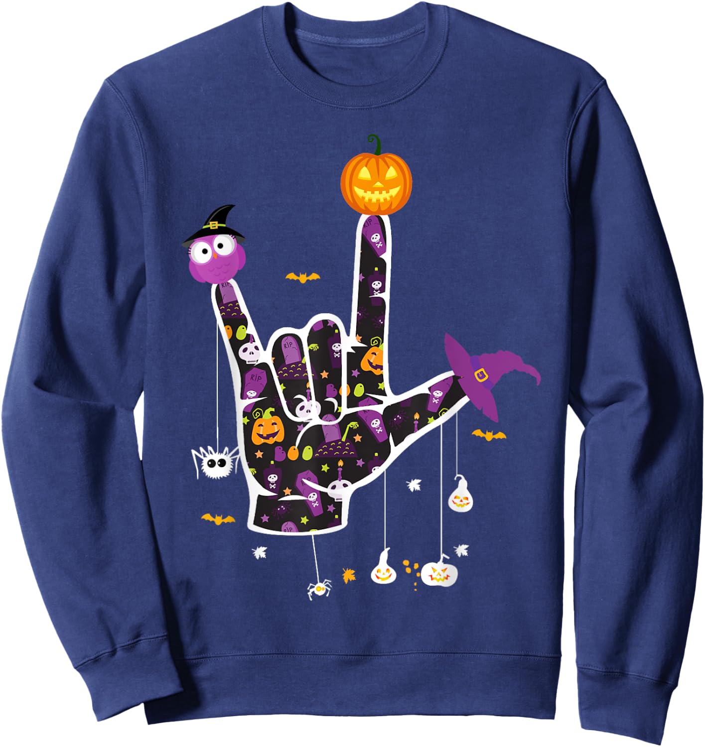 I Love You ASL Halloween Sign Language Halloween Gifts Sweatshirt - Sweatshirt | Navy
