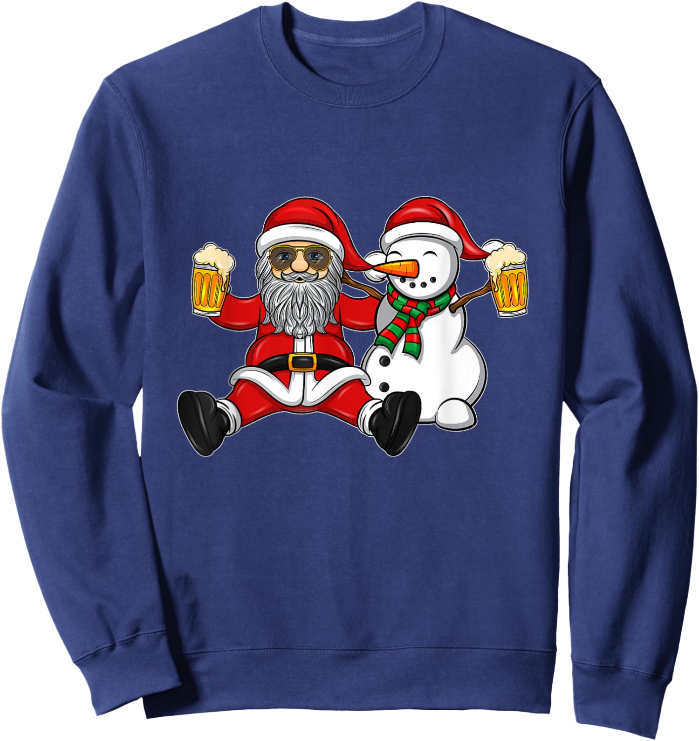Beer Drinking Santa and Snowman Sweatshirt - Sweatshirt | Navy