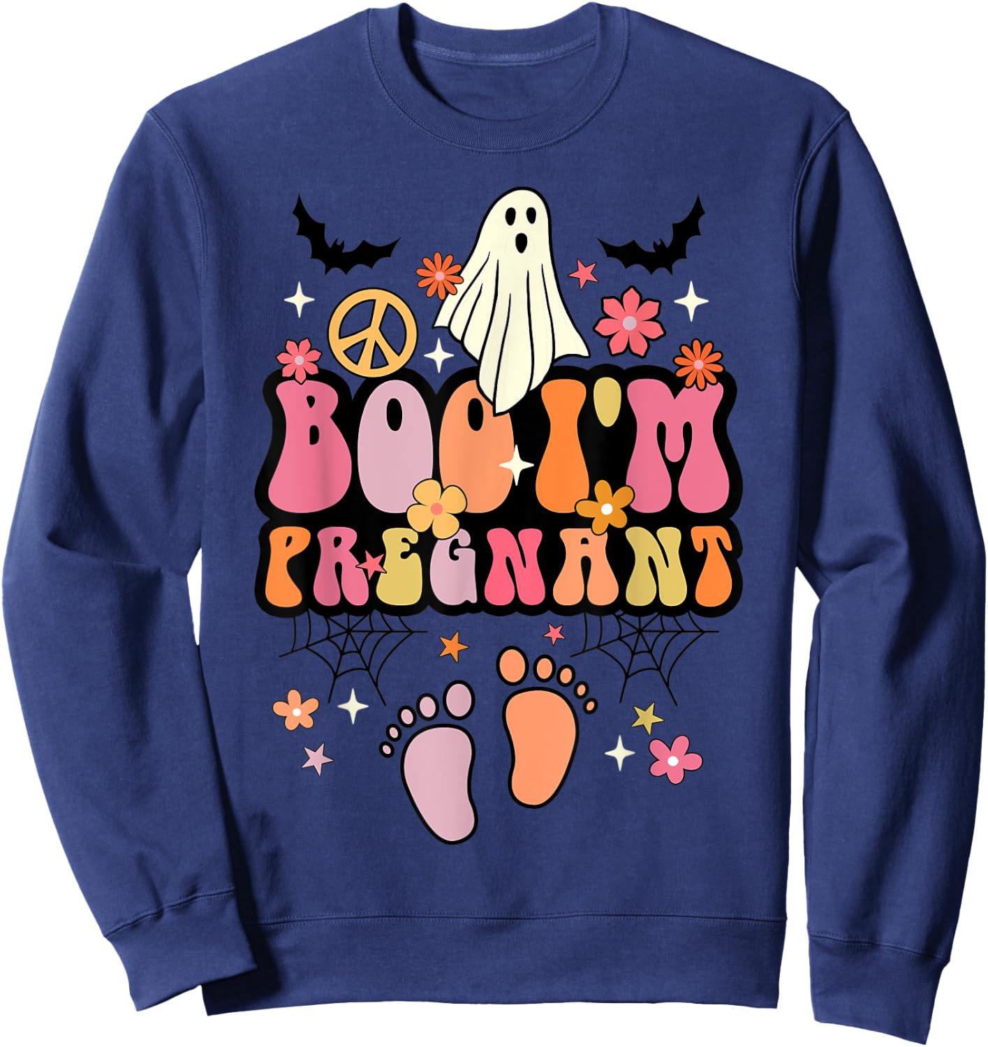 Boo I'm Pregnant Halloween Groovy Ghost Pregnancy Ghost Baby Sweatshirt - Sweatshirt | Navy