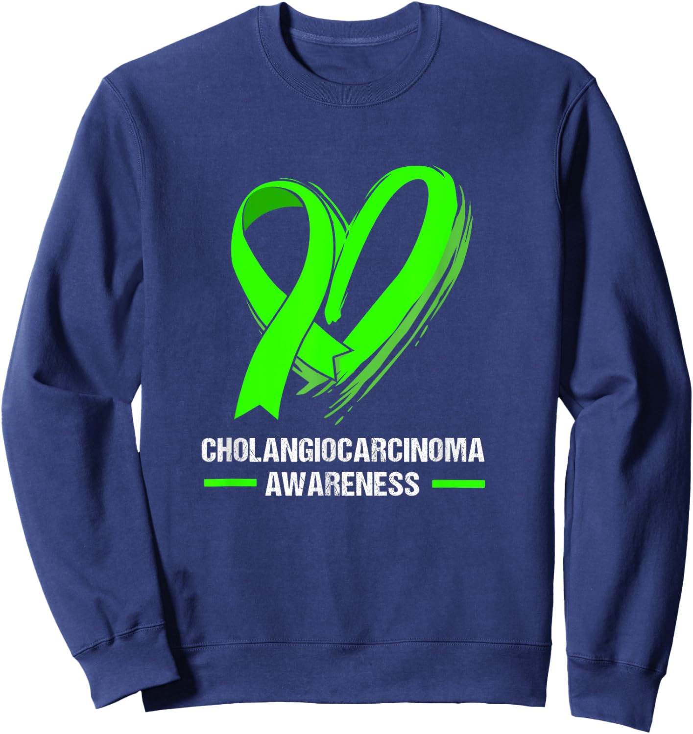 Heart Ribbon Green Cholangiocarcinoma Awareness Sweatshirt - Sweatshirt | Navy