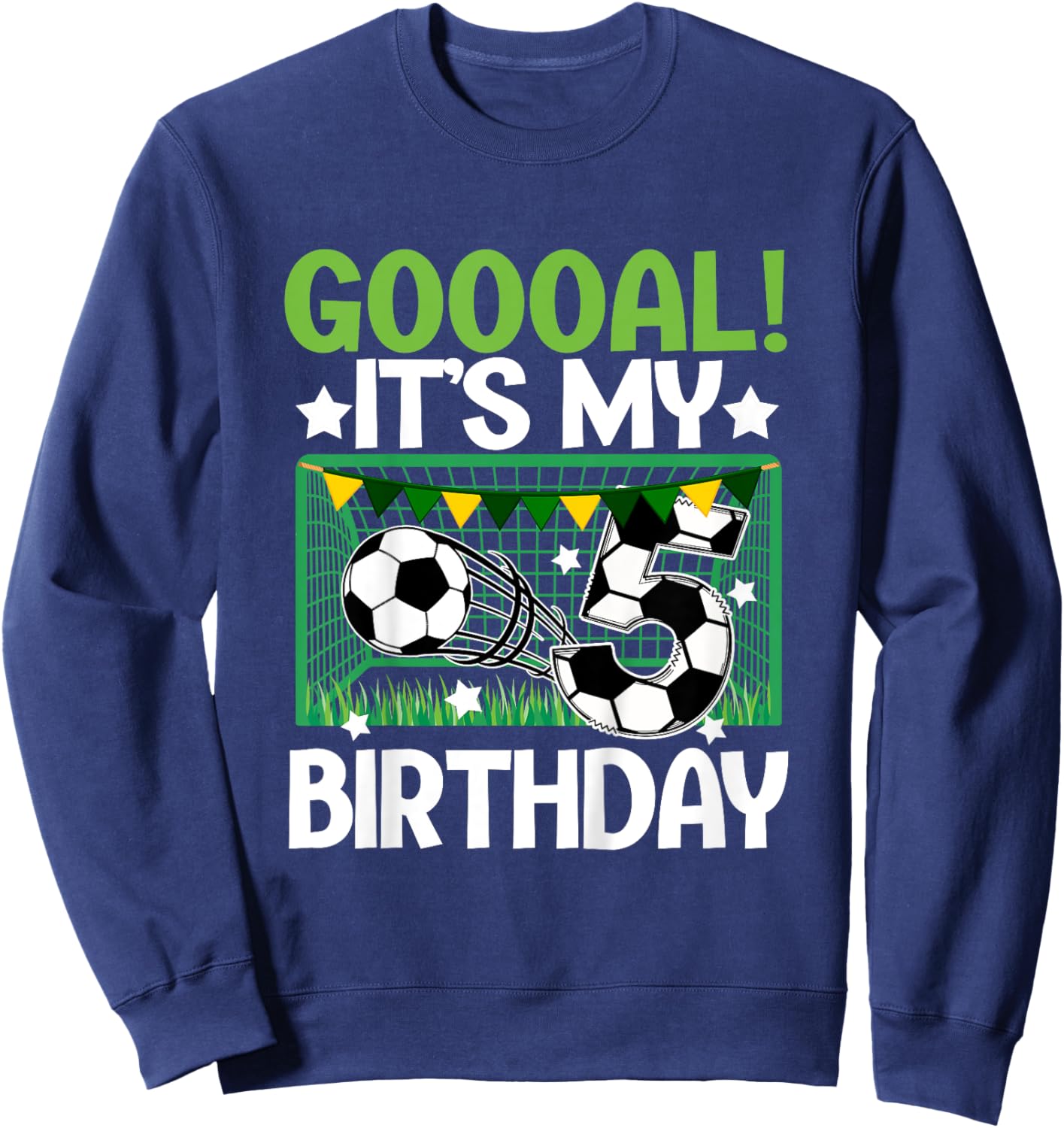 Kids 5th Birthday Party Soccer Boy Five Year Old Soccer Player Sweatshirt - Sweatshirt | Navy