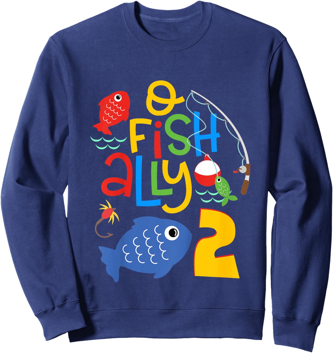 Kids O-Fish-Ally Two Birthday Decorations 2 Year Old 2nd Bday Sweatshirt - Sweatshirt | Navy