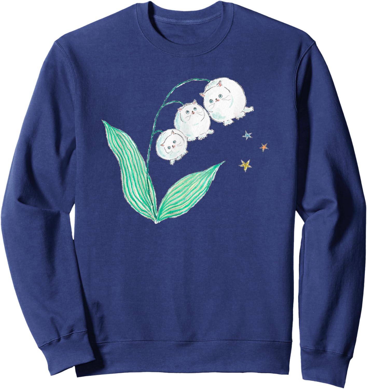 Vintage Cat Lily Of The Valley Flower Funny Pet Lover Sweatshirt - Sweatshirt | Navy