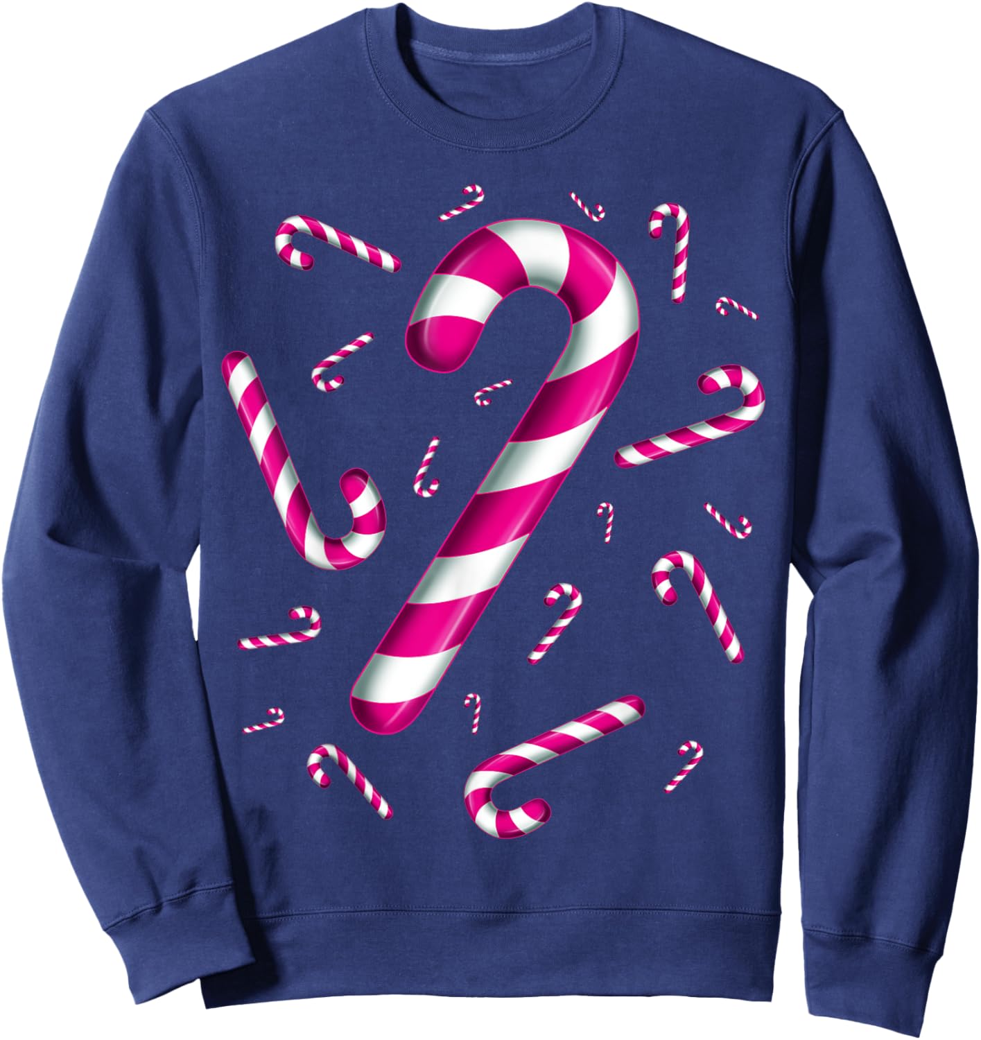 Candy Cane Christmas Crew Santa Pink Kids Girls Sweatshirt - Sweatshirt | Navy