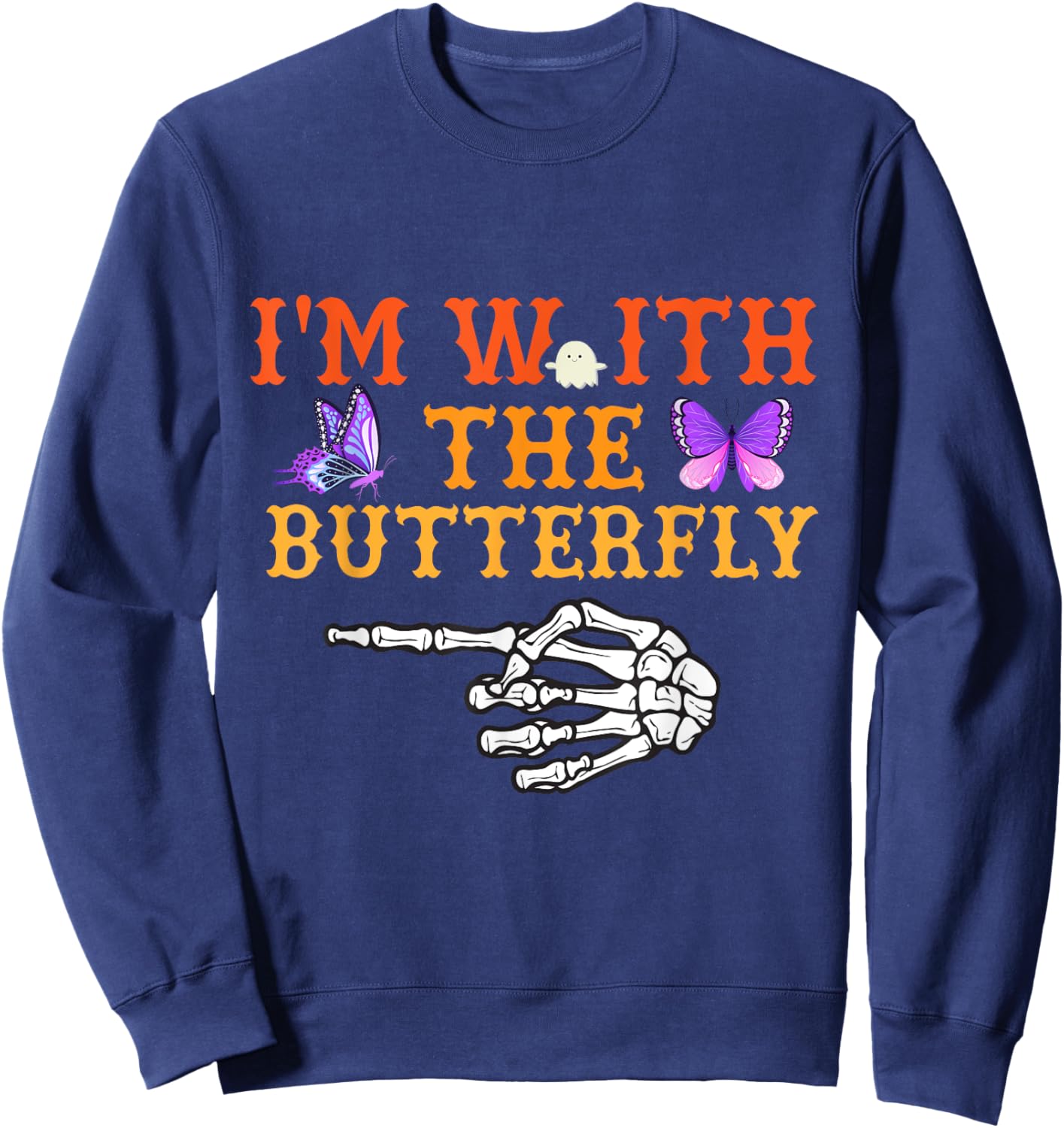 I'm With Butterfly Halloween Costume Couples Matching Sweatshirt - Sweatshirt | Navy