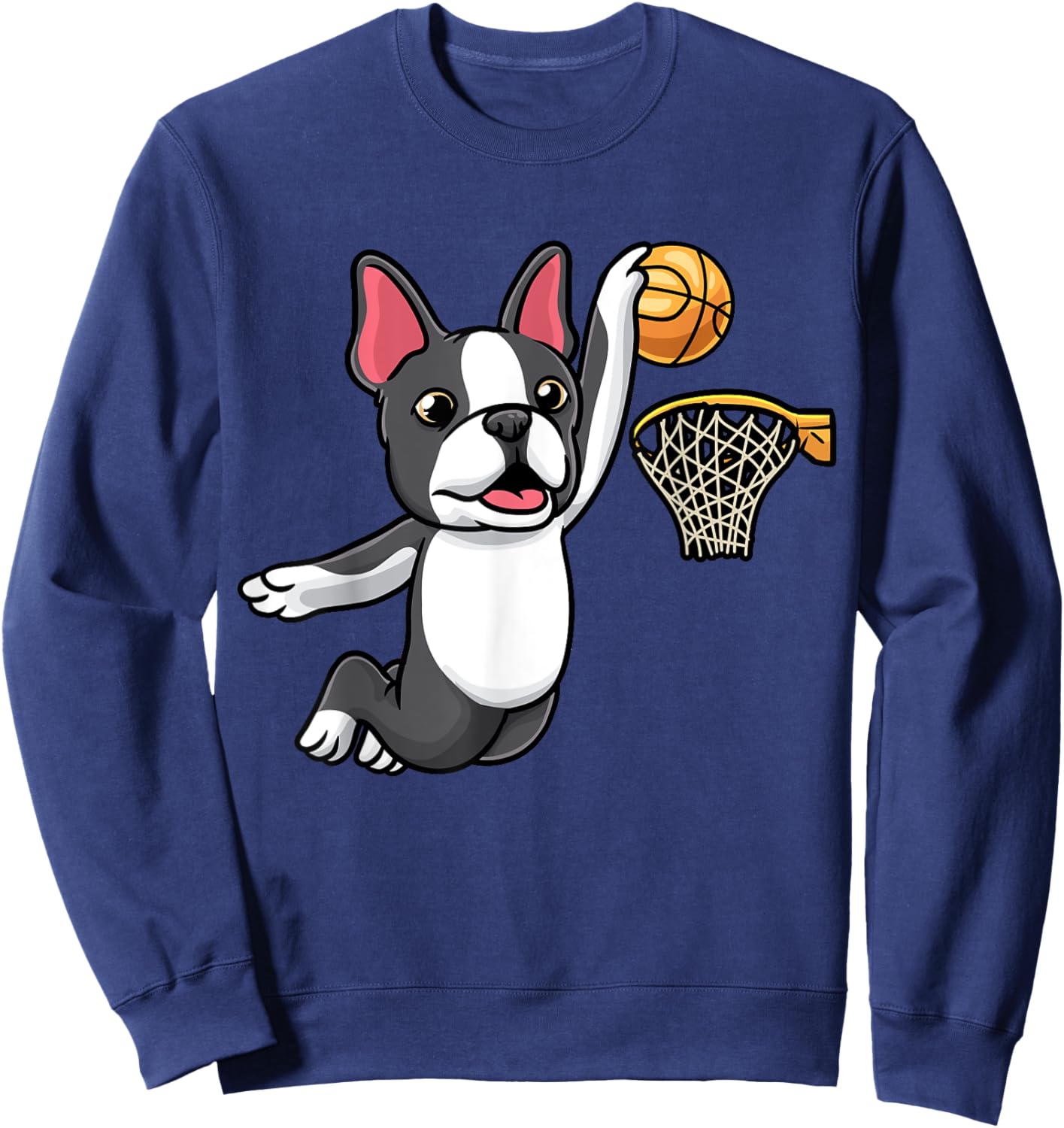 Boston Terrier Dog Playing Basketball Kids Sweatshirt - Sweatshirt | Navy