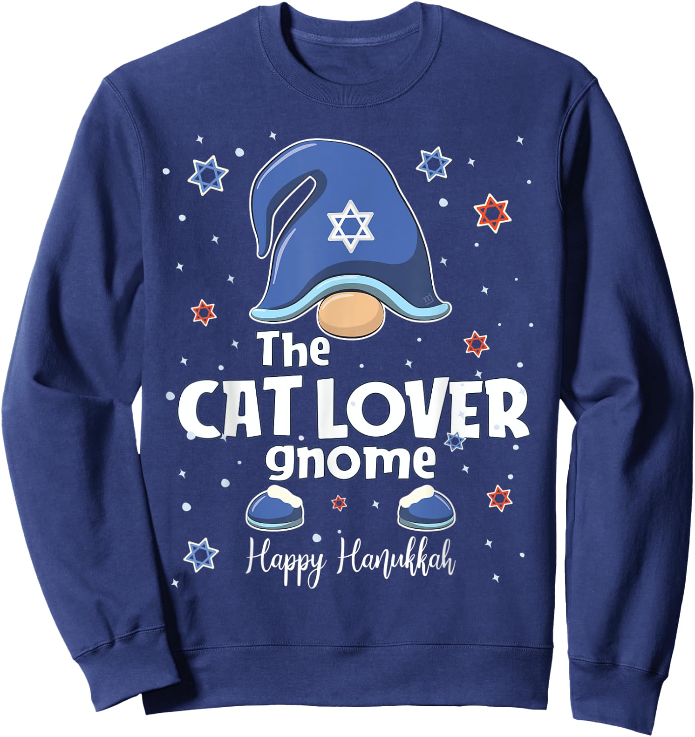 Cat Lover Gnome Funny Hanukkah Family Matching Gift Pajama Sweatshirt - Sweatshirt | Navy