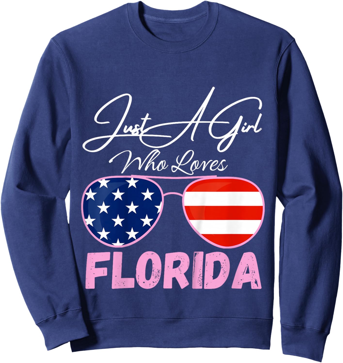 Kids Florida Just A Girl Who Loves Florida Sunglasses USA Flag Sweatshirt - Sweatshirt | Navy