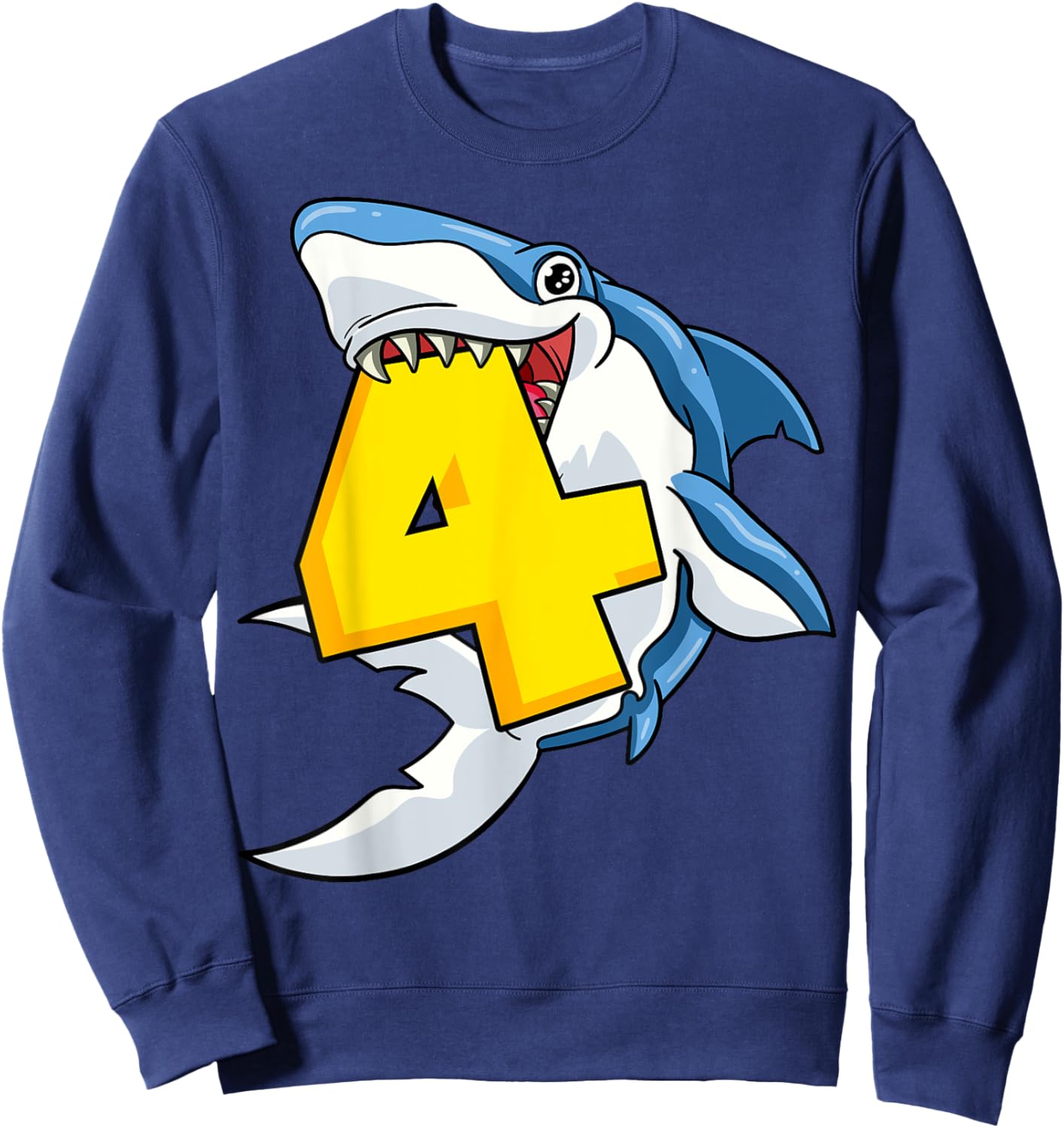 4 Shark Birthday Animal Themed Bday Party Celebration 4th Sweatshirt - Sweatshirt | Navy