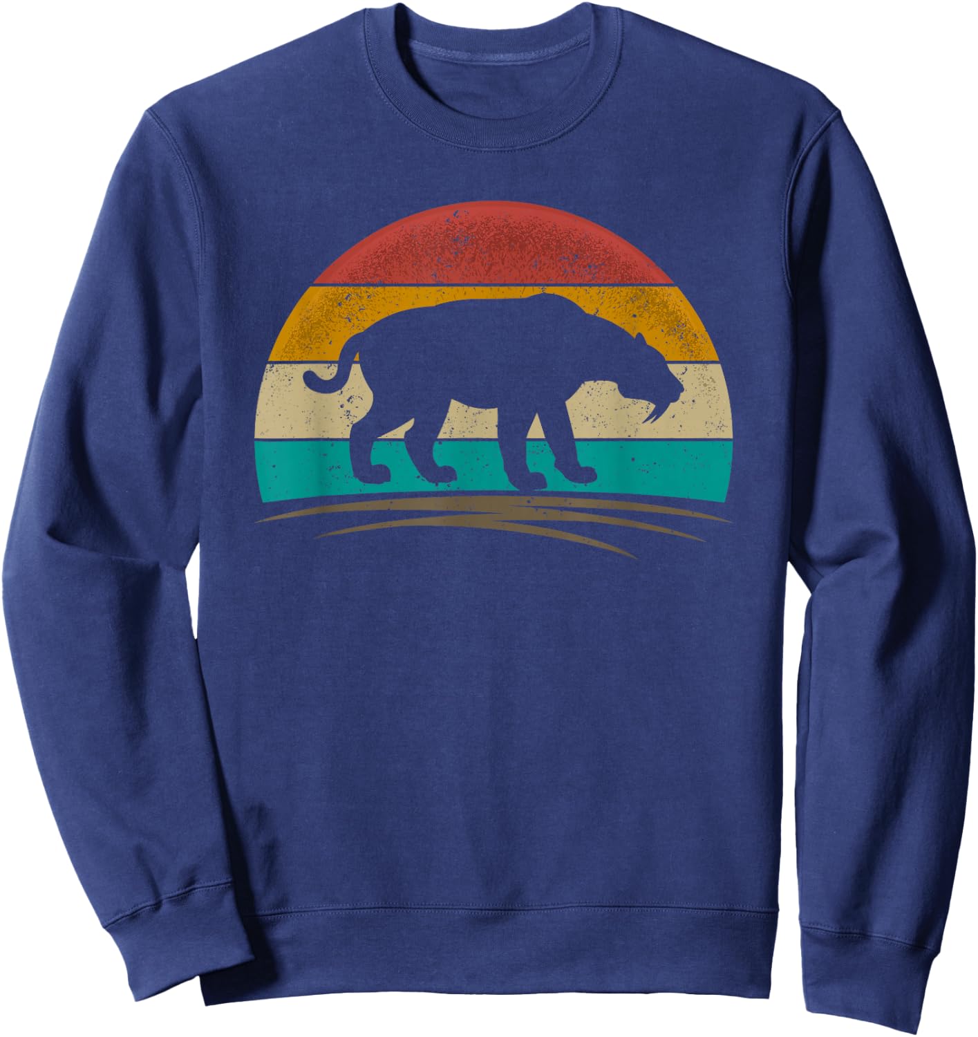 Retro Smilodon Shirt Sabertooth Tiger Animal Paleontology Sweatshirt - Sweatshirt | Navy