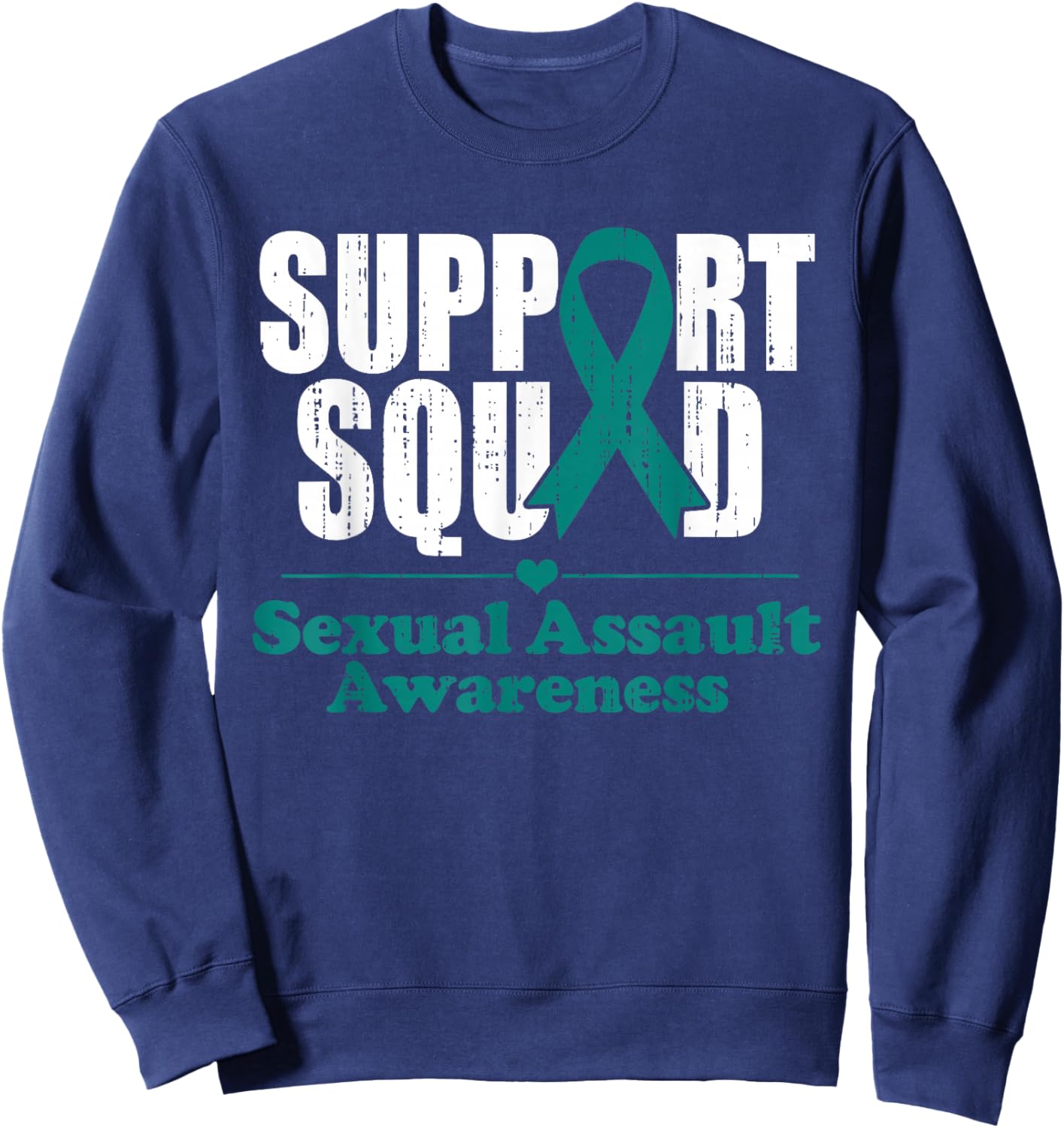 Support Squad Sexual Assault Awareness Month Teal Ribbon Sweatshirt - Sweatshirt | Navy