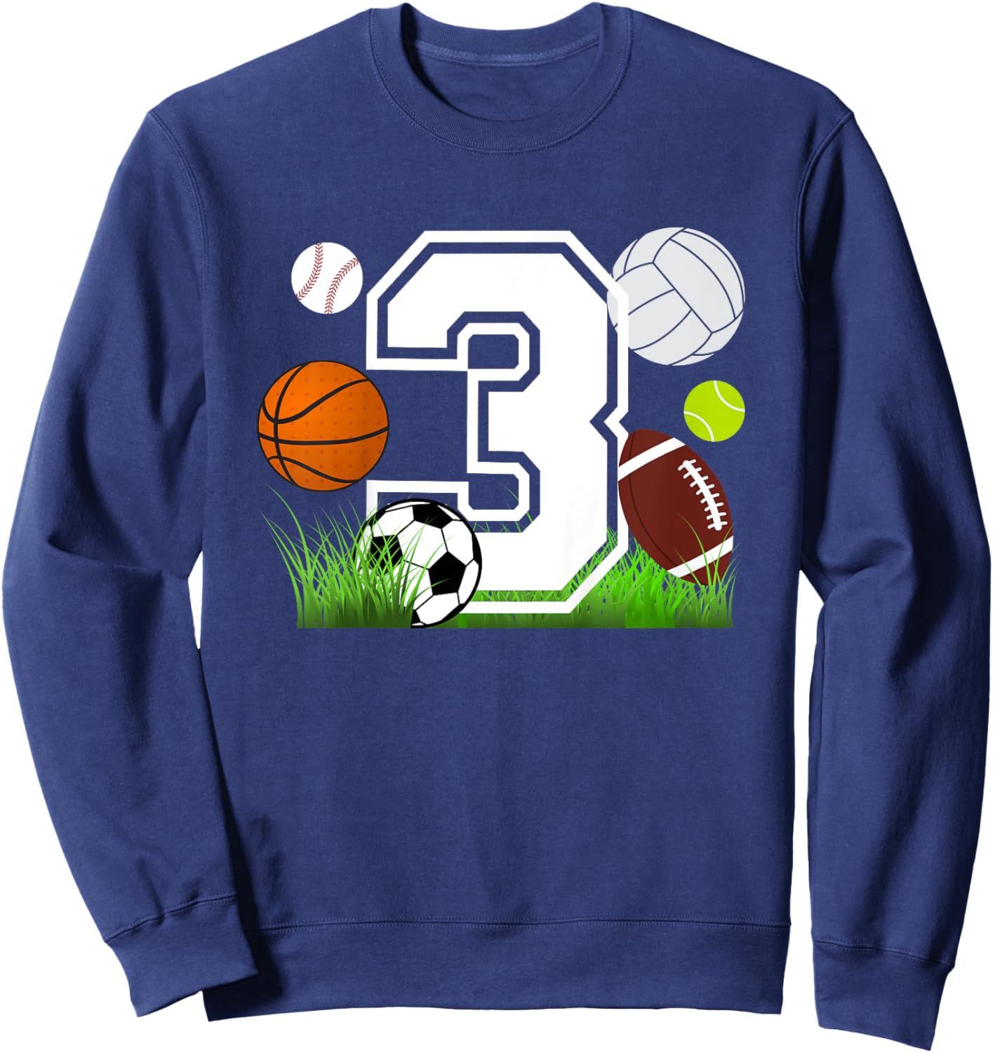 Kids 3rd Birthday Sports Birthday Theme Three Year Old Boy Sweatshirt - Sweatshirt | Navy
