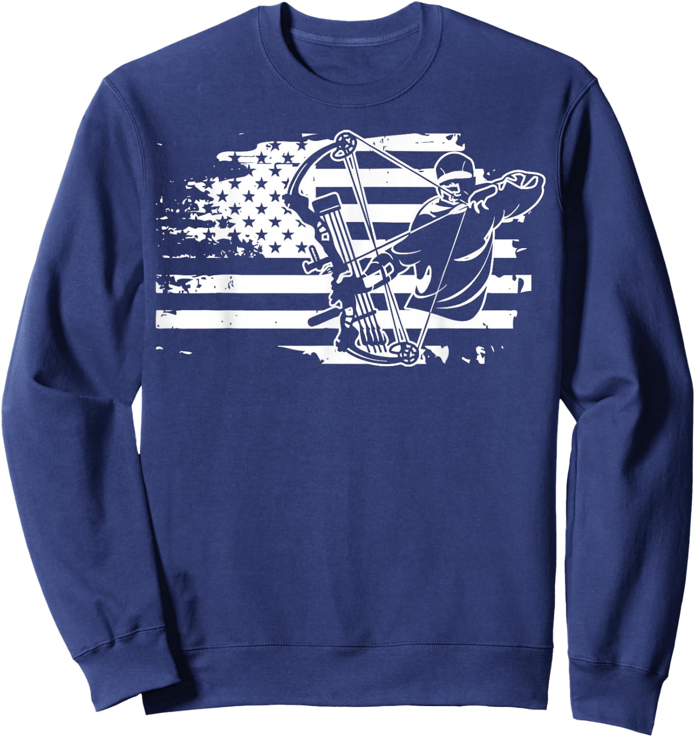 Compound Bow Hunting Equipment Retro American Flag He Sweatshirt - Sweatshirt | Navy