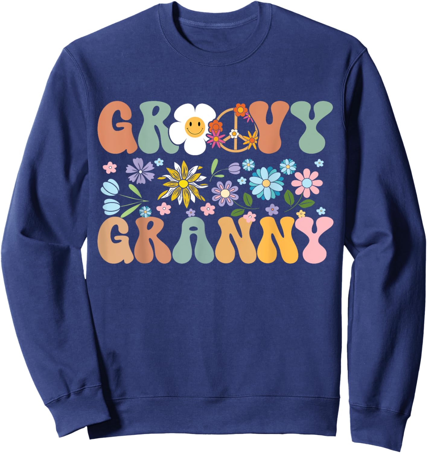 Groovy Grandma Retro Granny Matching Family Birthday Party Sweatshirt - Sweatshirt | Navy