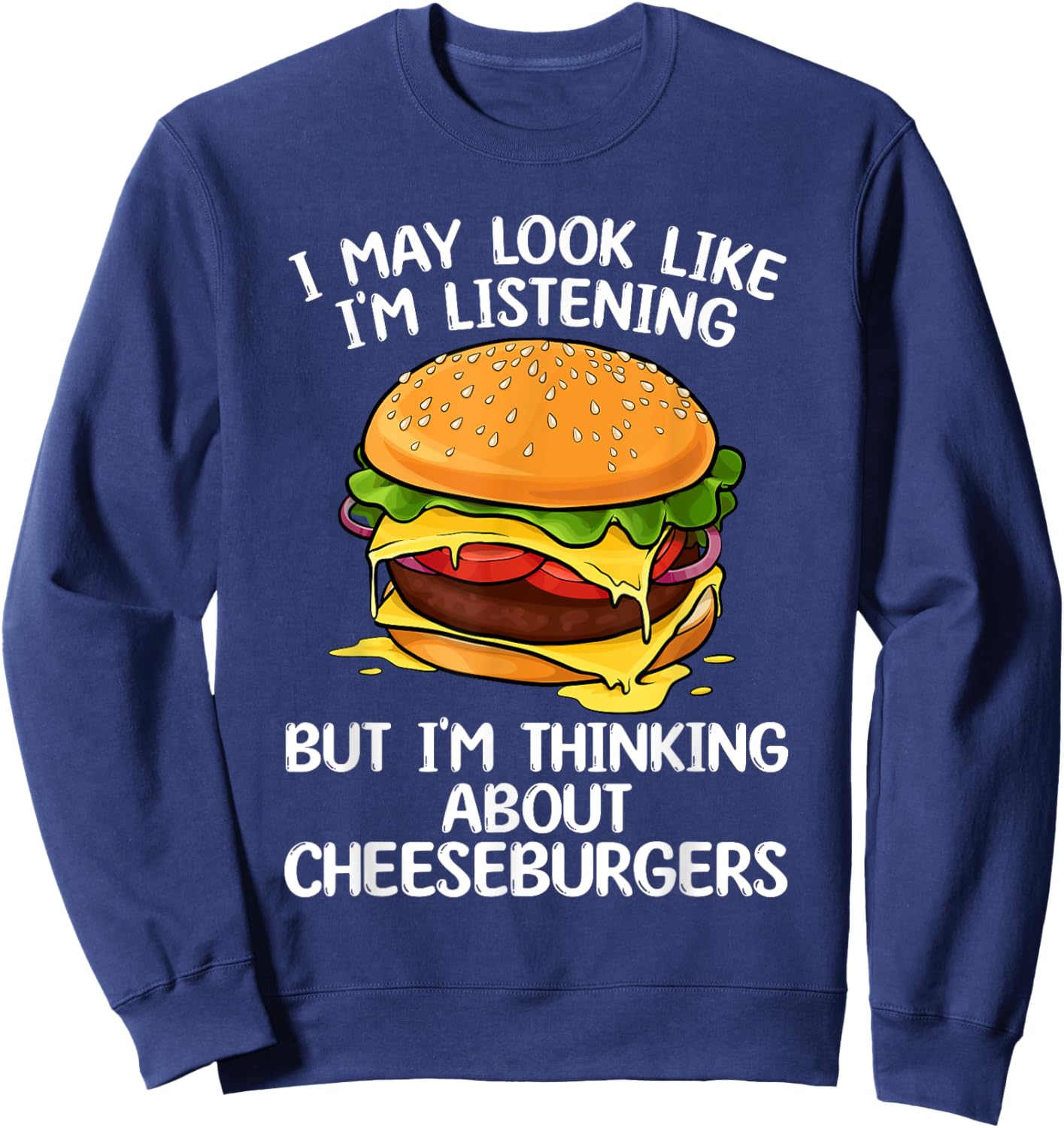 Funny Cheeseburger Design Women Kids Burger Lovers Sweatshirt - Sweatshirt | Navy