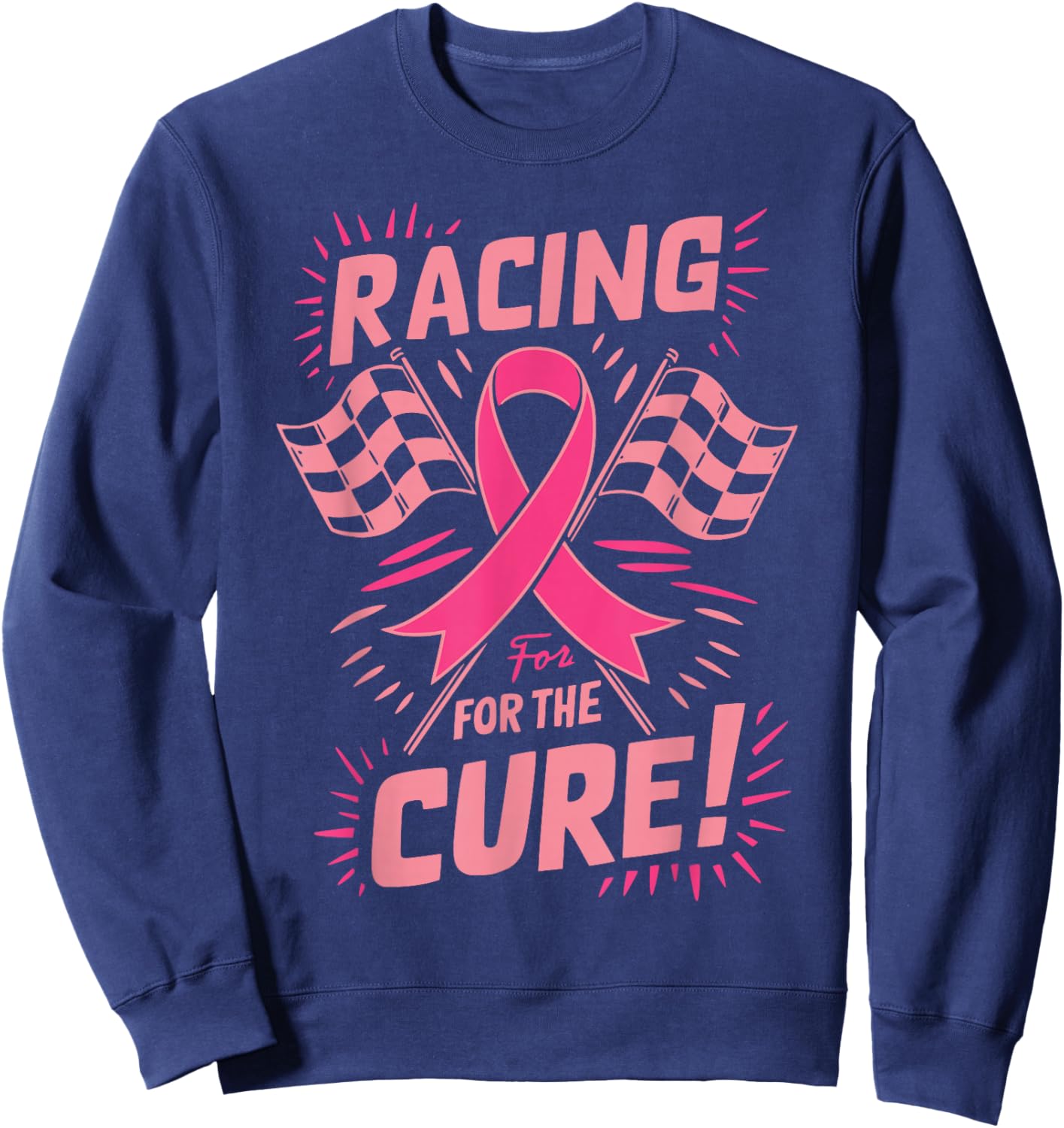 Pink Ribbon Breast Cancer Awareness Racing for the Cure Sweatshirt - Sweatshirt | Navy