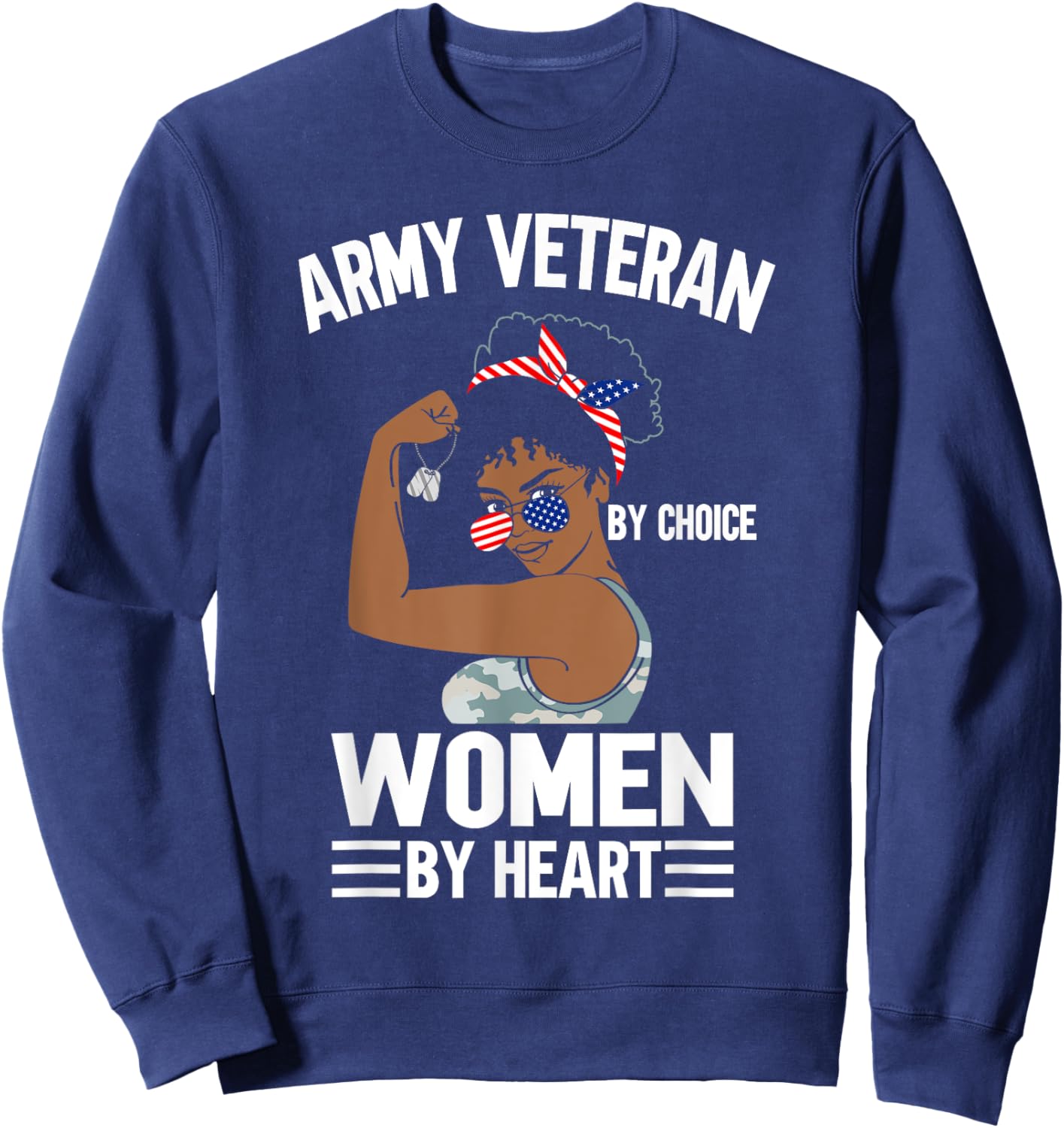 African American Army Veteran Female Afro Melanin Girl Sweatshirt - Sweatshirt | Navy