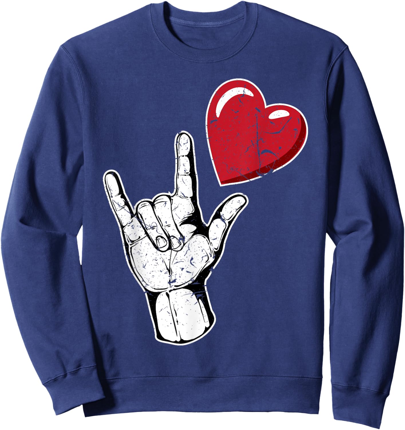 I Love You Hand Sign Valentines Day Shirt | Language Sweatshirt - Sweatshirt | Navy