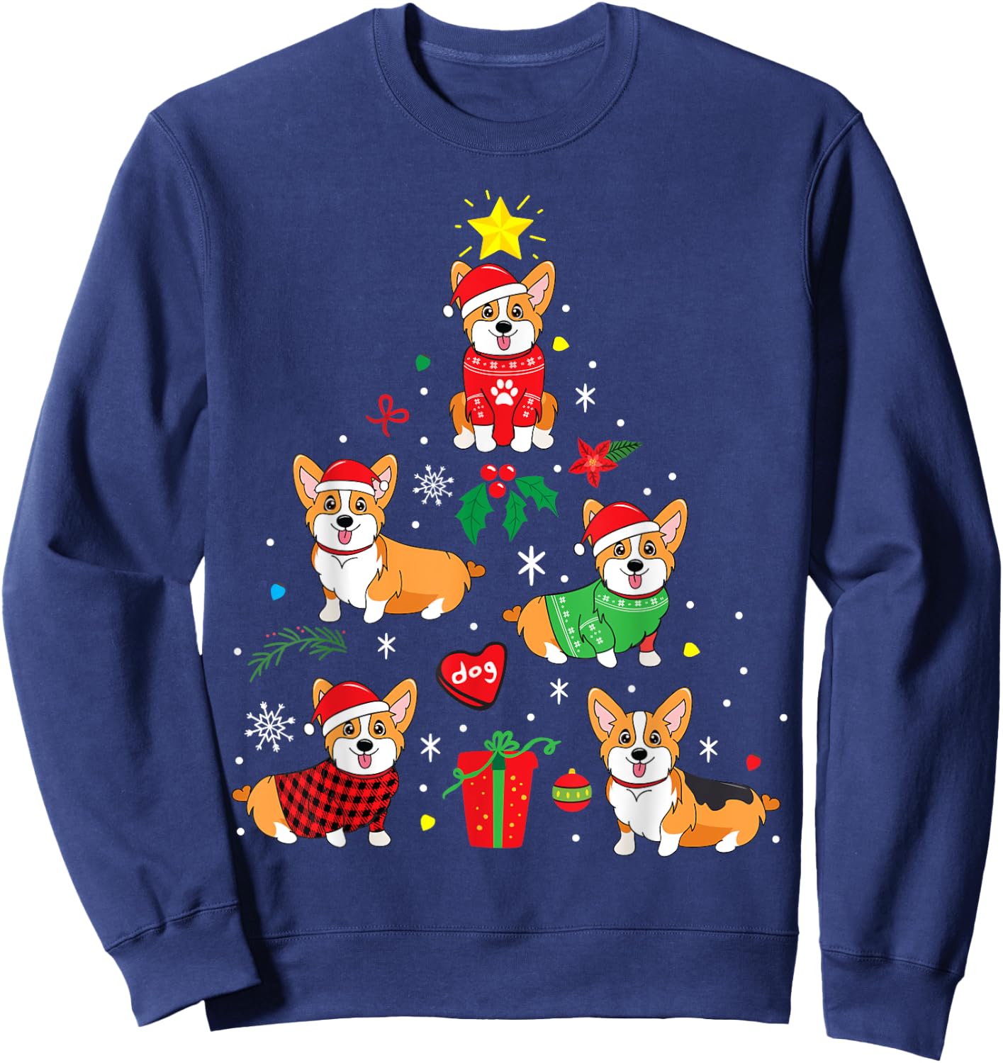 Corgi Christmas Dog Tree Funny Gift Christmas Gift Men Women Kids Sweatshirt - Sweatshirt | Navy