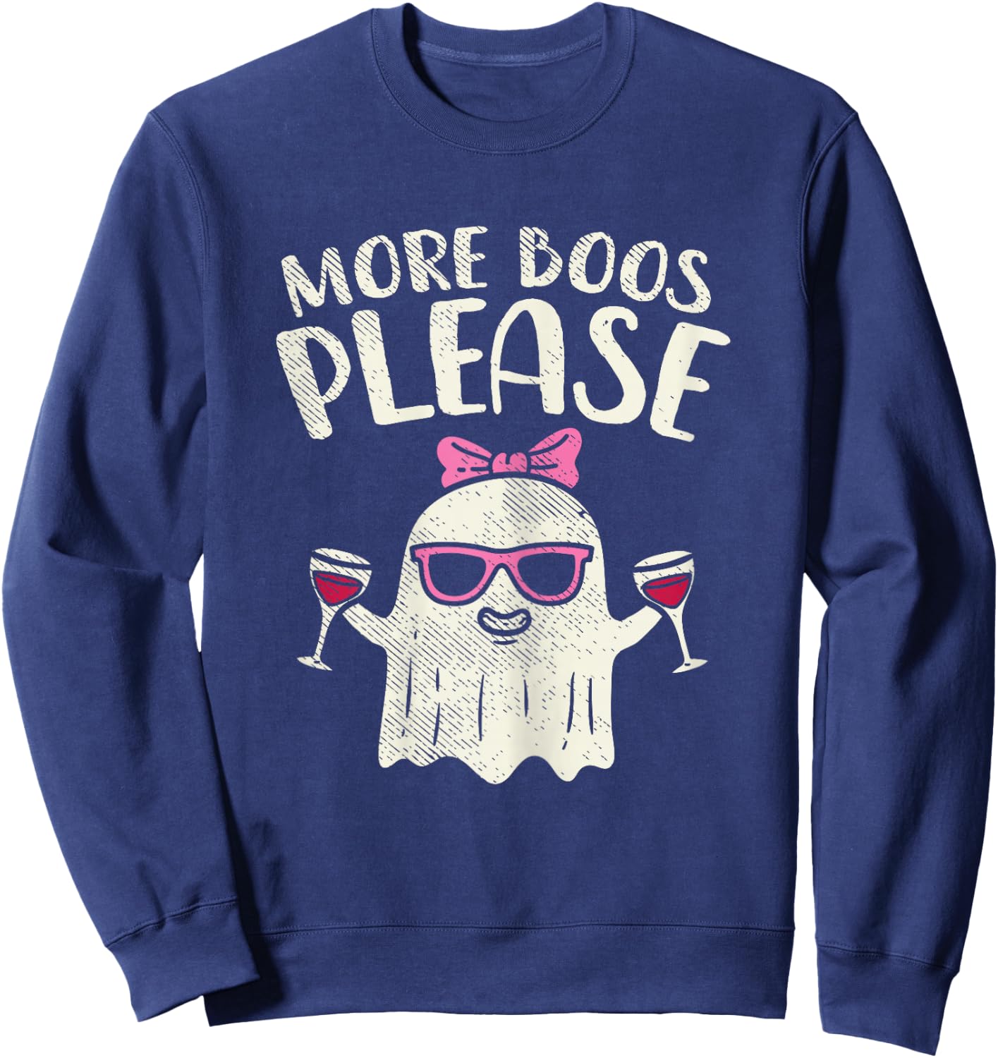 More Boos Please Wine Ghost Halloween Drinking Women Gift Sweatshirt - Sweatshirt | Navy