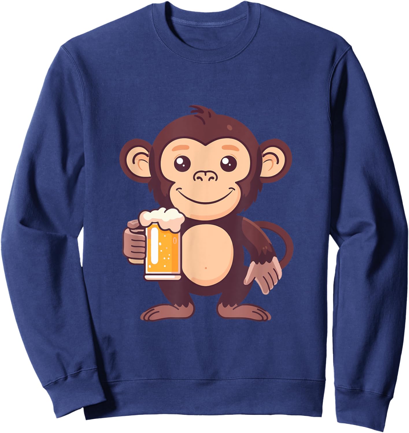 Monkey With Beer | Funny Drinking Party Sweatshirt - Sweatshirt | Navy