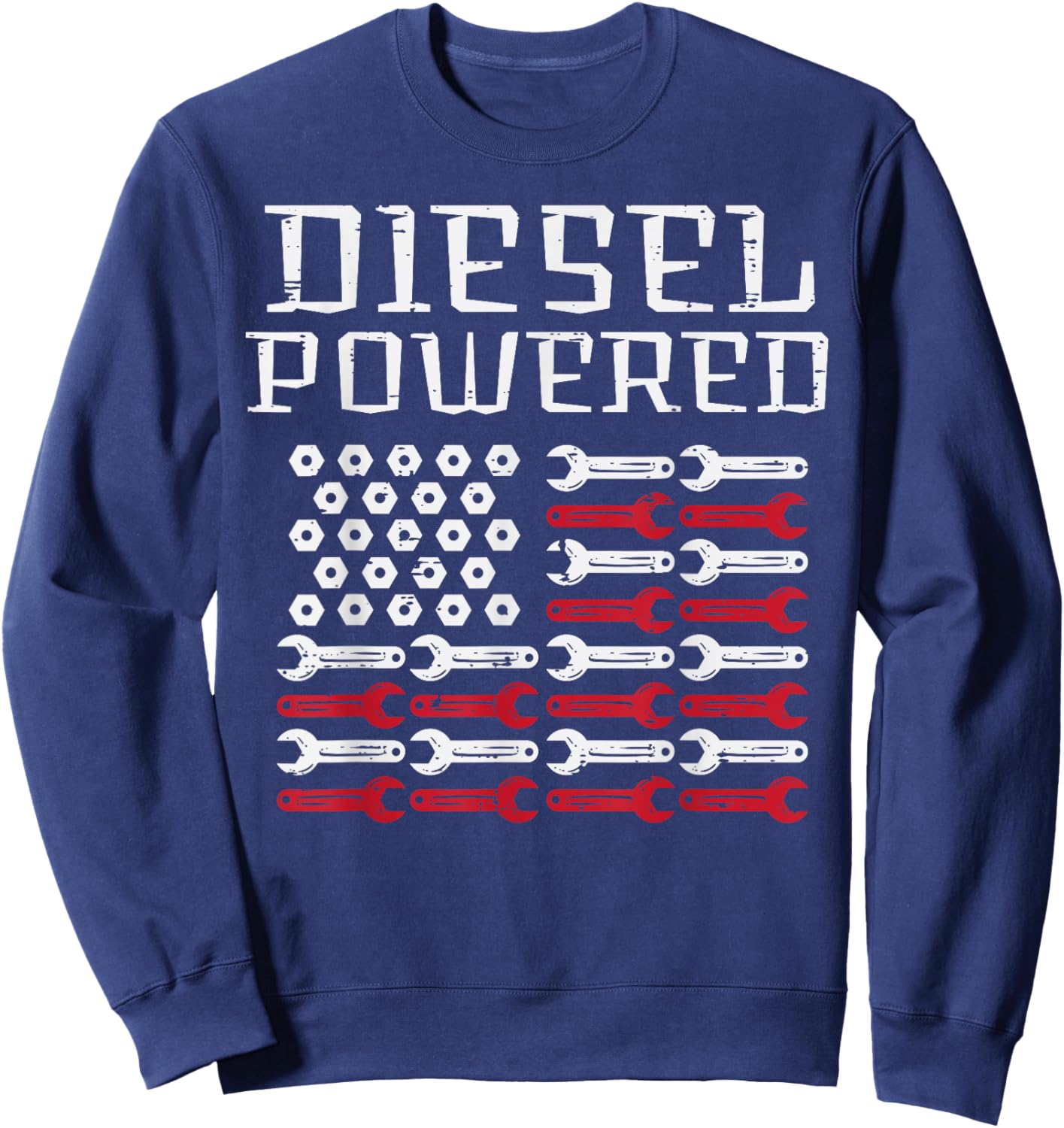 Diesel Powered US Flag Auto Mechanic Patriot Men Women Kids Sweatshirt - Sweatshirt | Navy