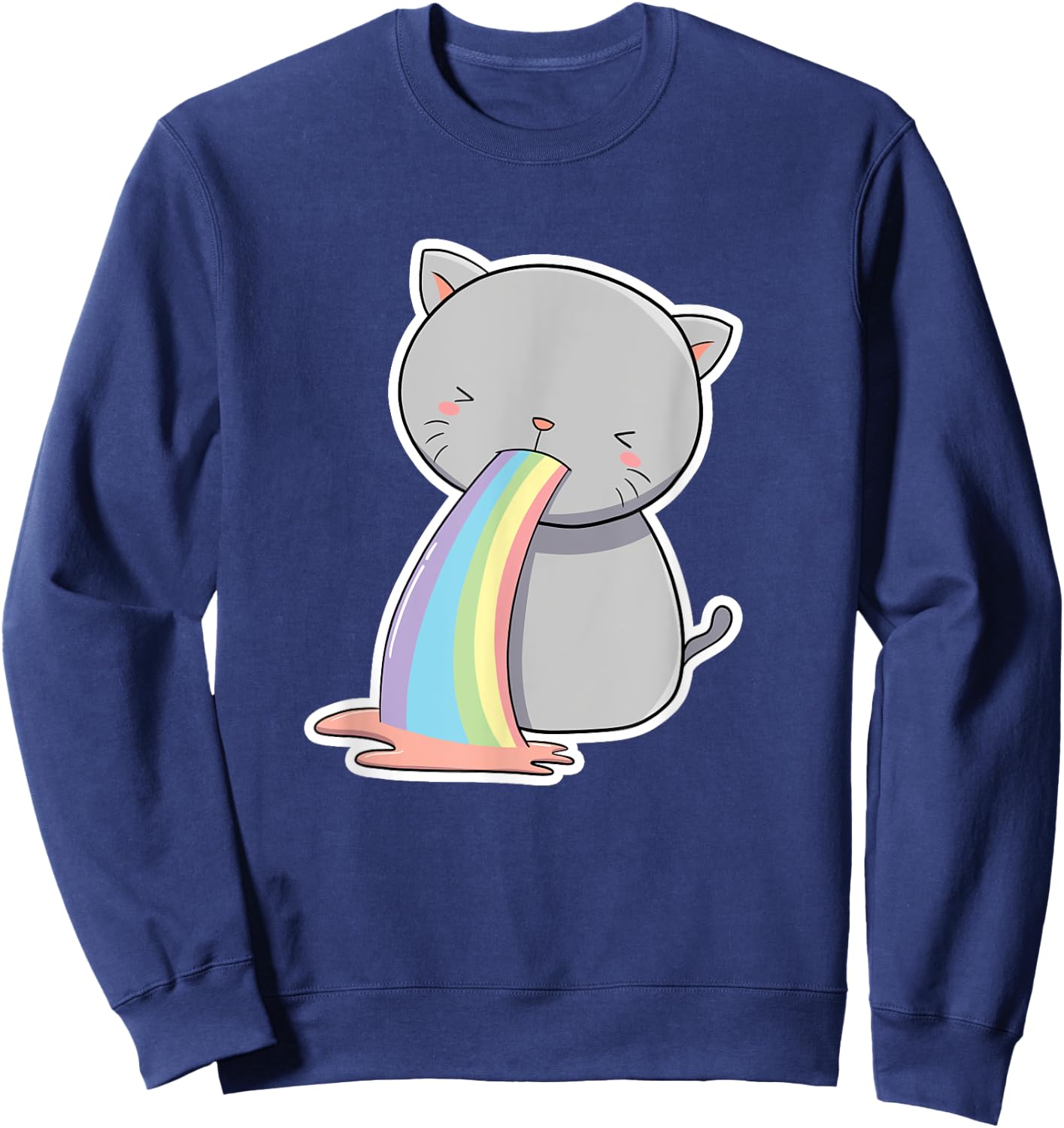 Cat Throwing Up Rainbow Funny Vomiting Kitty Lover Drawing Sweatshirt - Sweatshirt | Navy