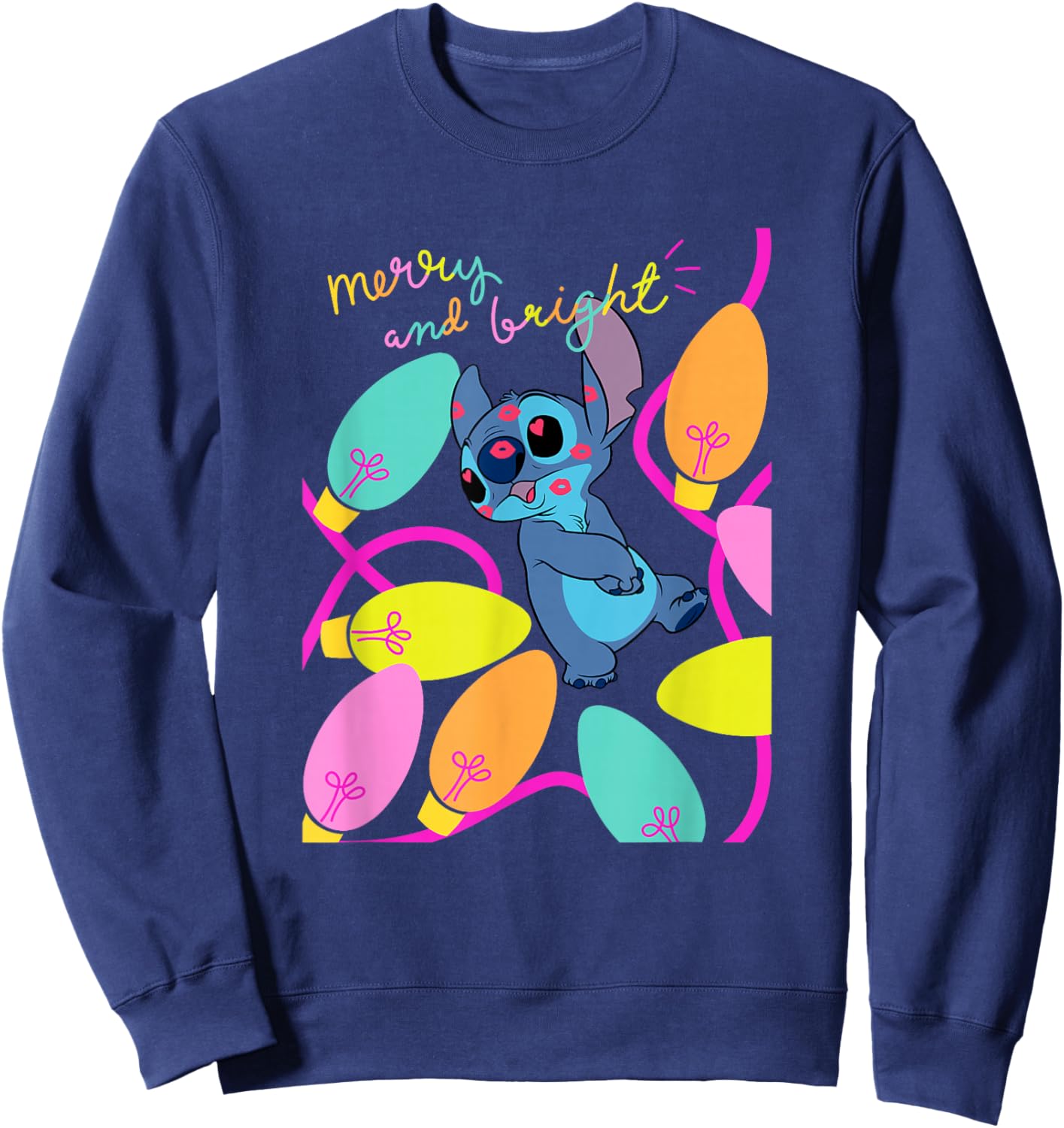 Disney Lilo & Stitch Christmas Merry And Bright Stitch Light Sweatshirt - Sweatshirt | Navy