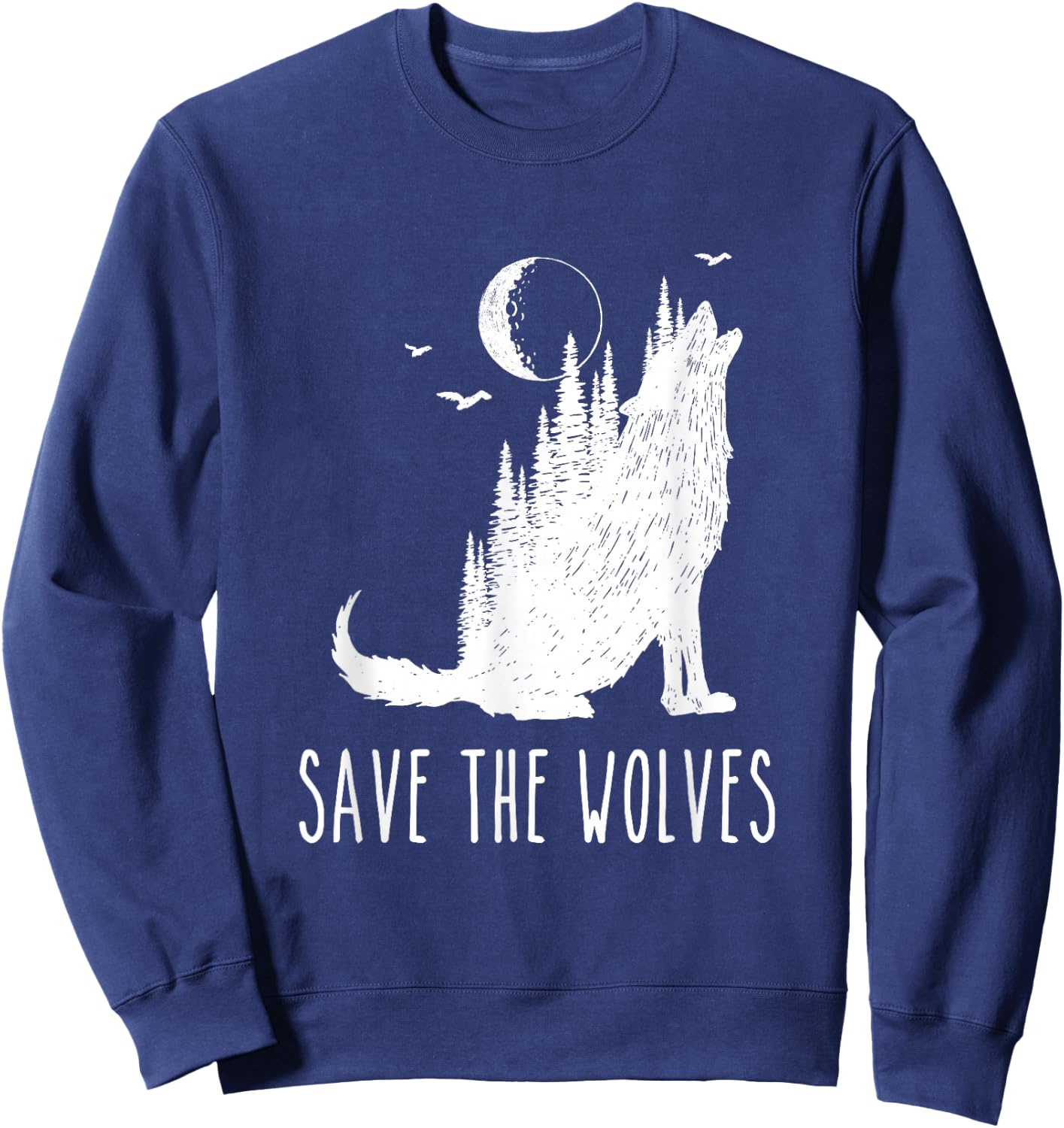 Save The Wolves Earth Day Wildlife Conservancy Howling Wolf Sweatshirt - Sweatshirt | Navy