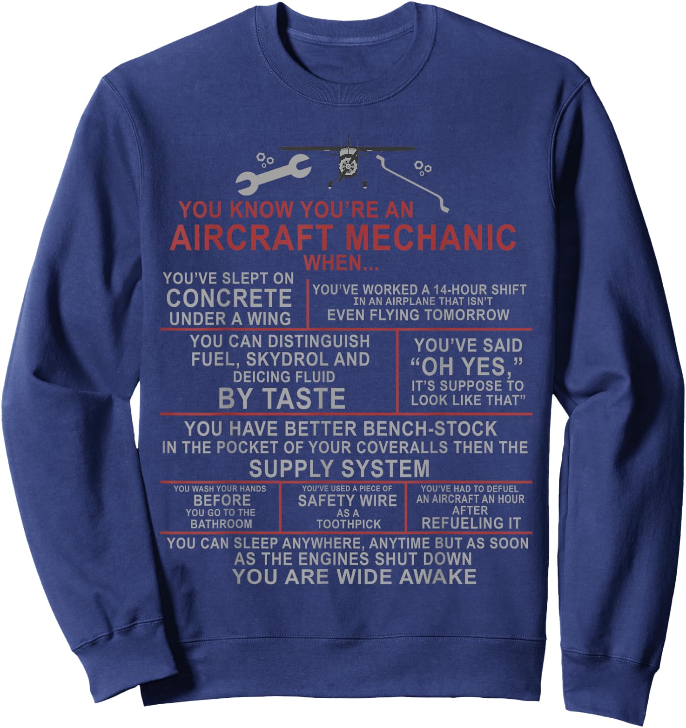 You Know You're an Aircraft Mechanic When.. Funny A&P Saying Sweatshirt - Sweatshirt | Navy