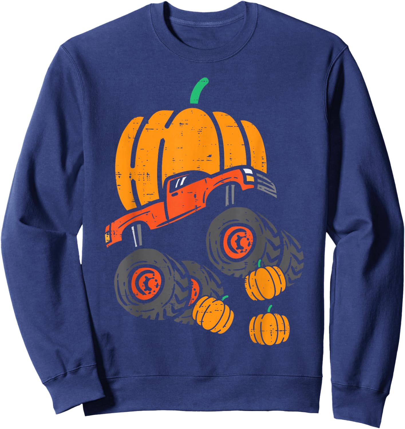 Thanksgiving Pumpkin On Monster Truck Fall Boys Kids Toddler Sweatshirt - Sweatshirt | Navy
