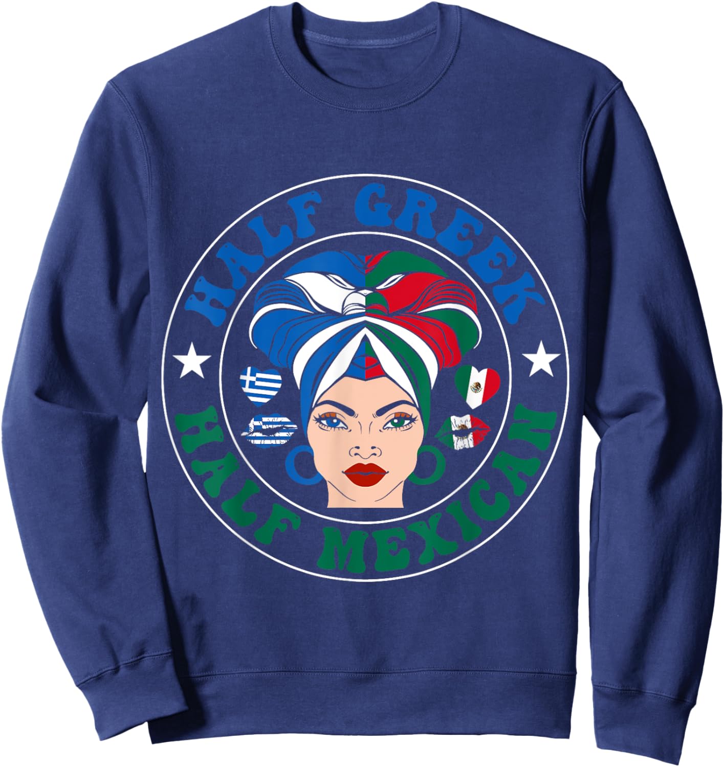 Half Greek Half Mexican Greece Mexico Flag Roots Women Girls Sweatshirt - Sweatshirt | Navy