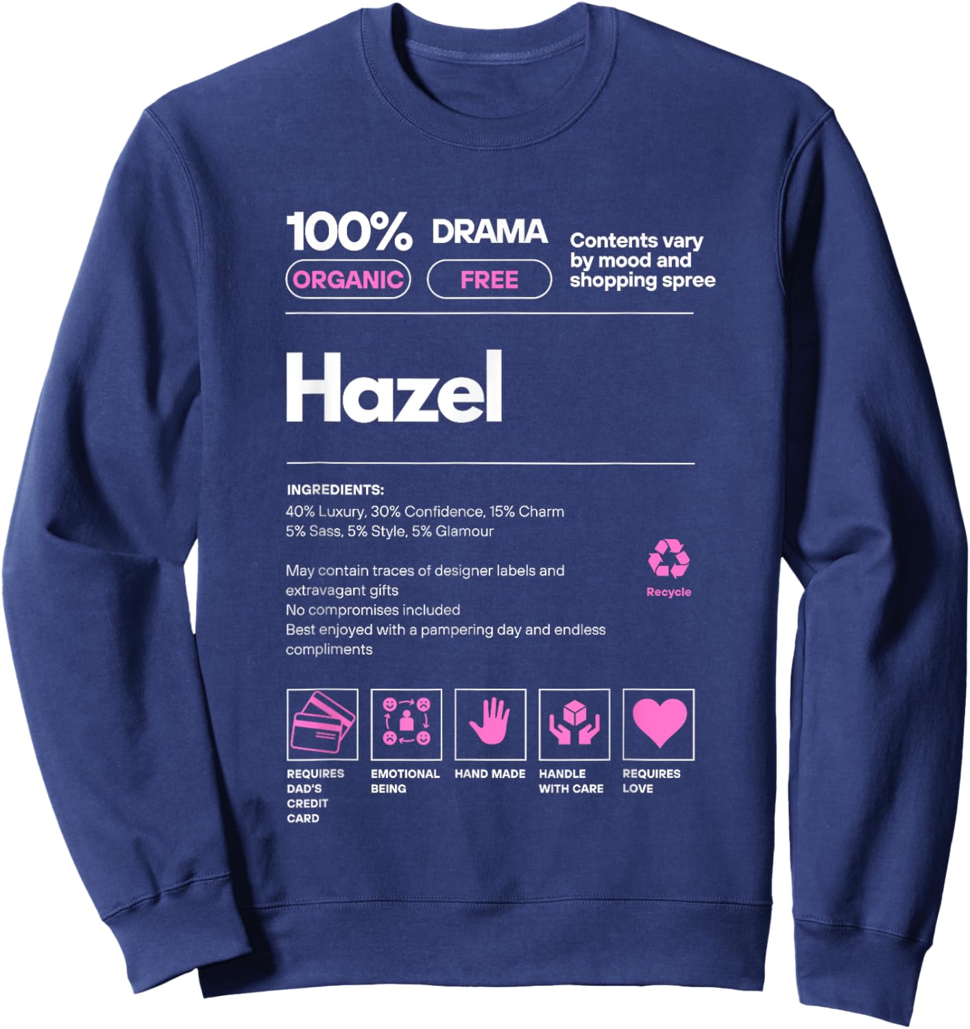 Hazel Name gift Hazel Sarcastic Nutrition Facts Sweatshirt - Sweatshirt | Navy