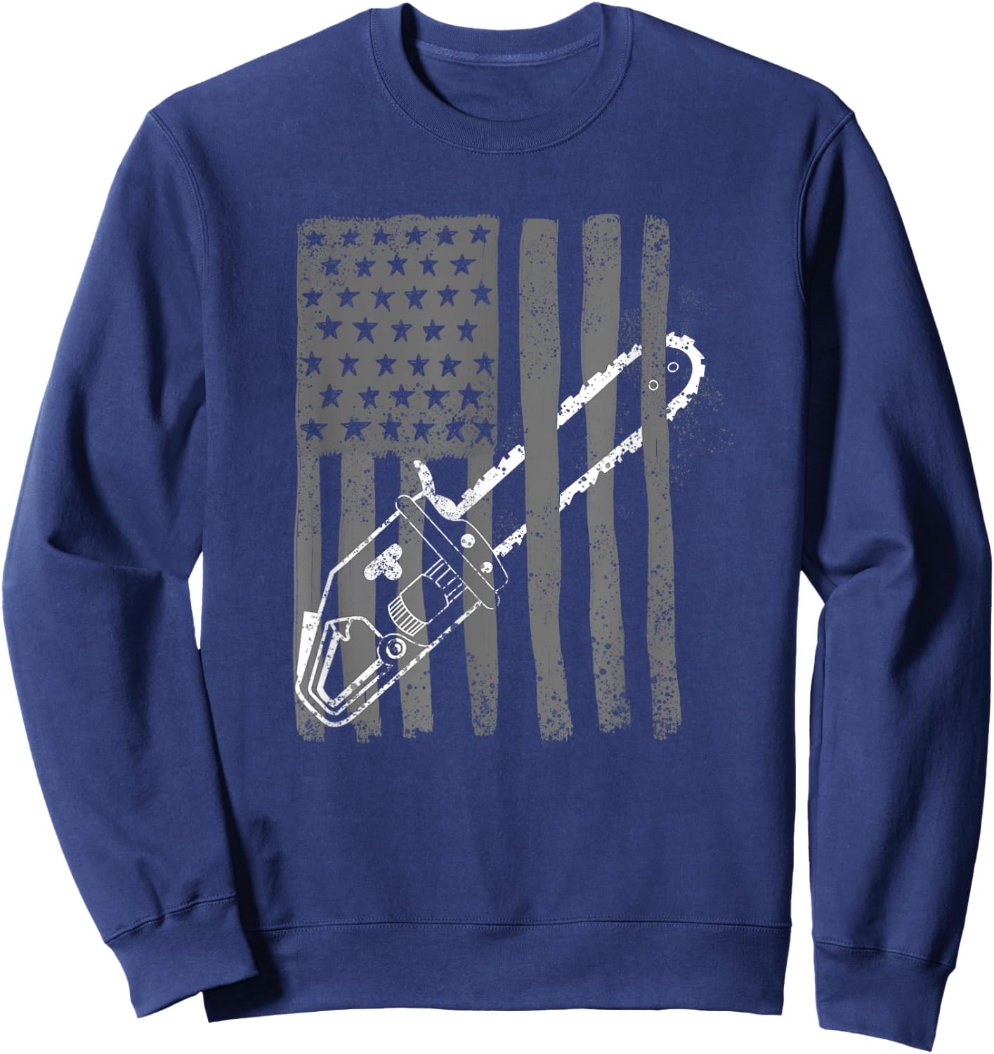 Vintage US Flag Chainsaw | Cute Woodworker Funny Logger Gift Sweatshirt - Sweatshirt | Navy