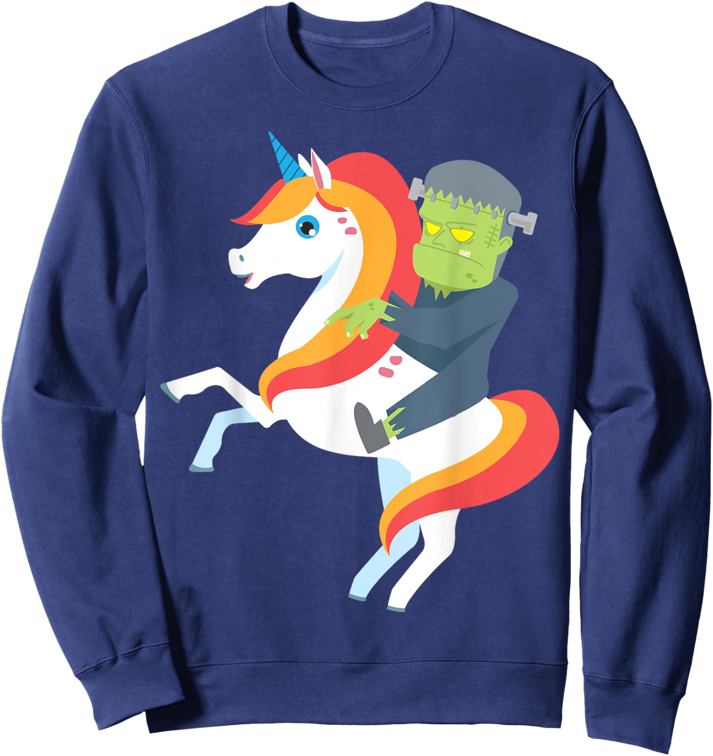 Frankenstein Riding Unicorn Cute Monster Halloween Costume Sweatshirt - Sweatshirt | Navy
