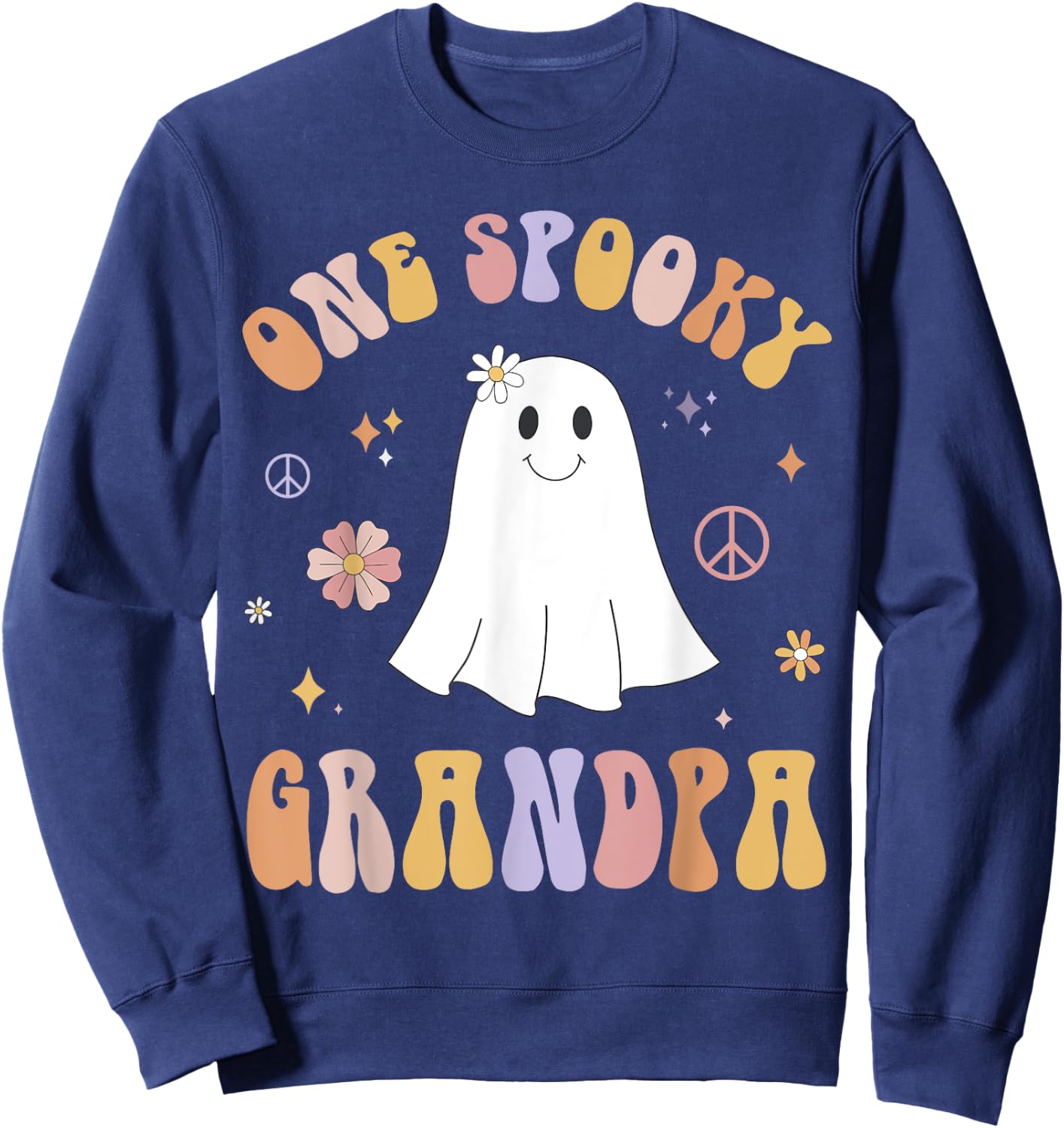 One Spooky Grandpa First Birthday Retro Halloween Ghost Boo Sweatshirt - Sweatshirt | Navy