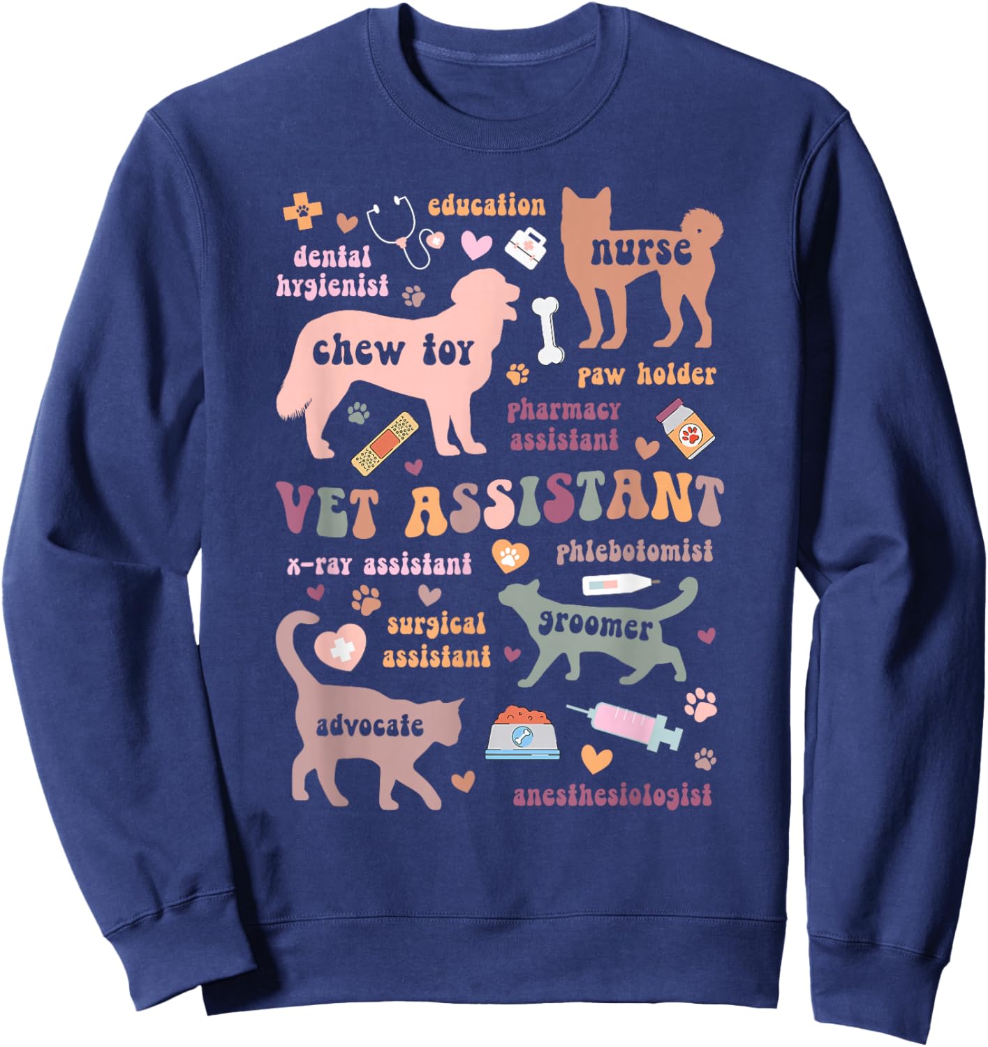 Groovy Vet Assistant Veterinary Assistant Appreciation Sweatshirt - Sweatshirt | Navy