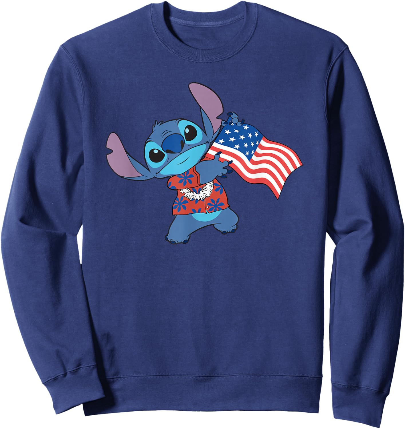 Disney Lilo & Stitch Tropical Stitch American Flag Sweatshirt - Sweatshirt | Navy