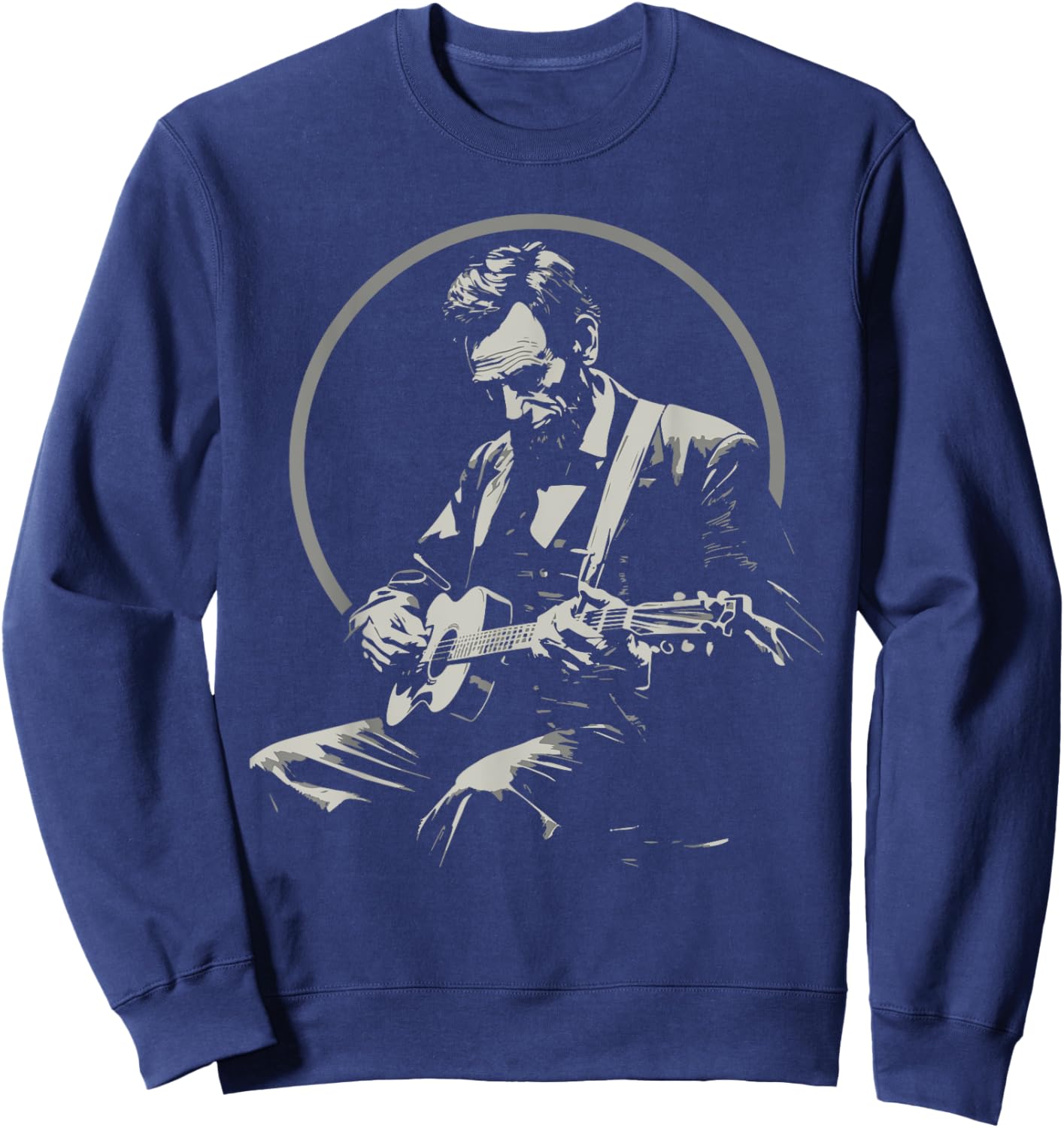 BluegrassGarage - Abraham Lincoln Playing Guitar Retro Music Sweatshirt - Sweatshirt | Navy